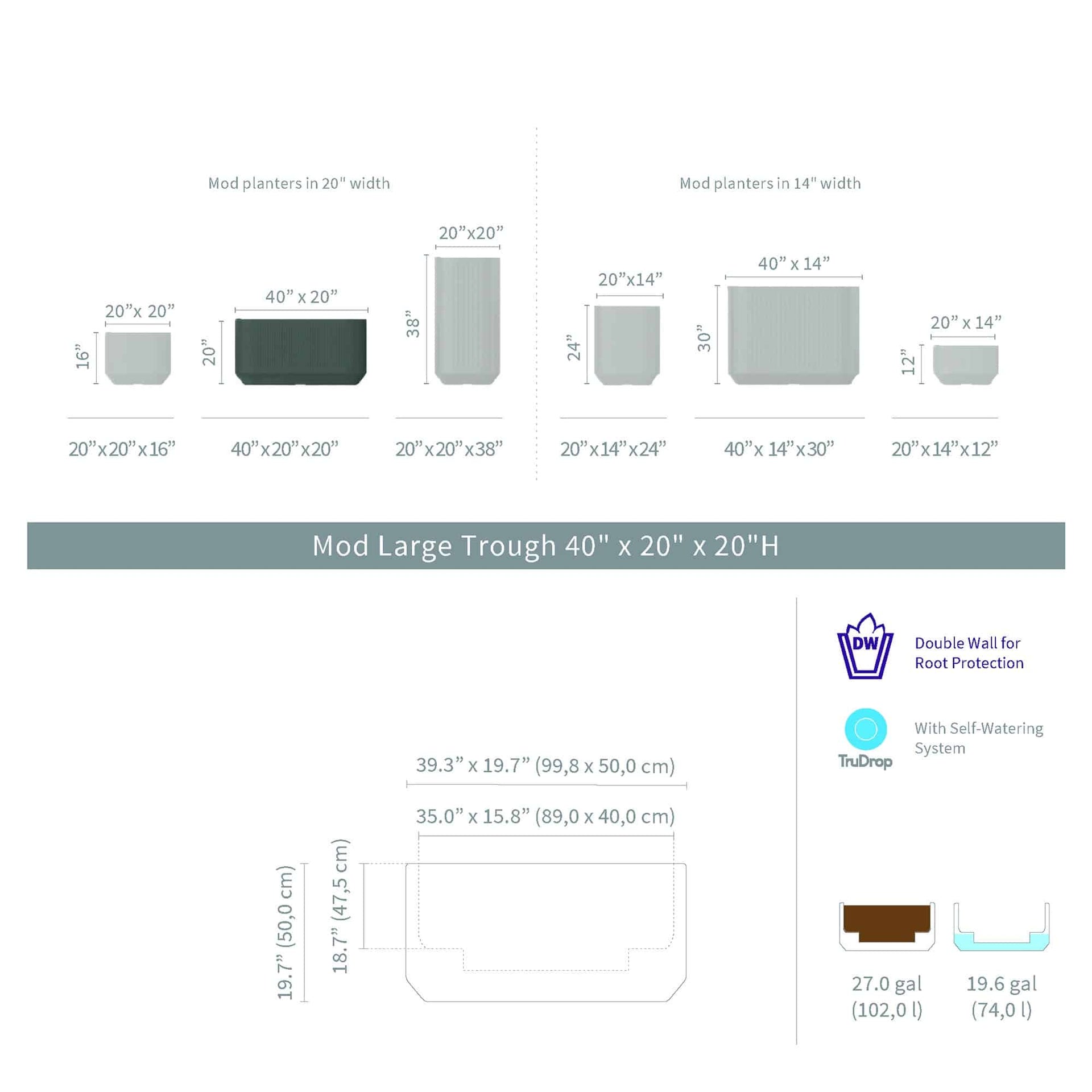 Mod with TruDrop™ Self-Watering - 40.1in x 20in x 20 in