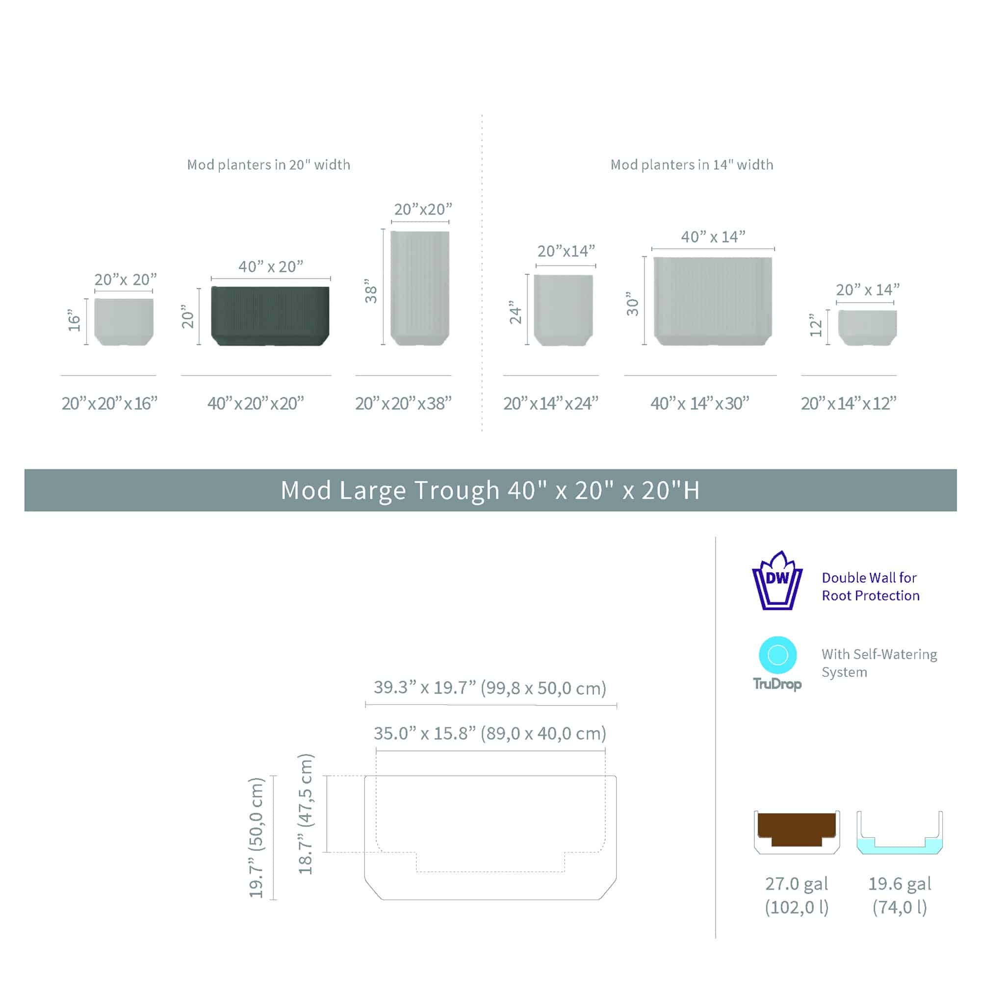 Mod with TruDrop™ Self-Watering - 40.1in x 20in x 20 in