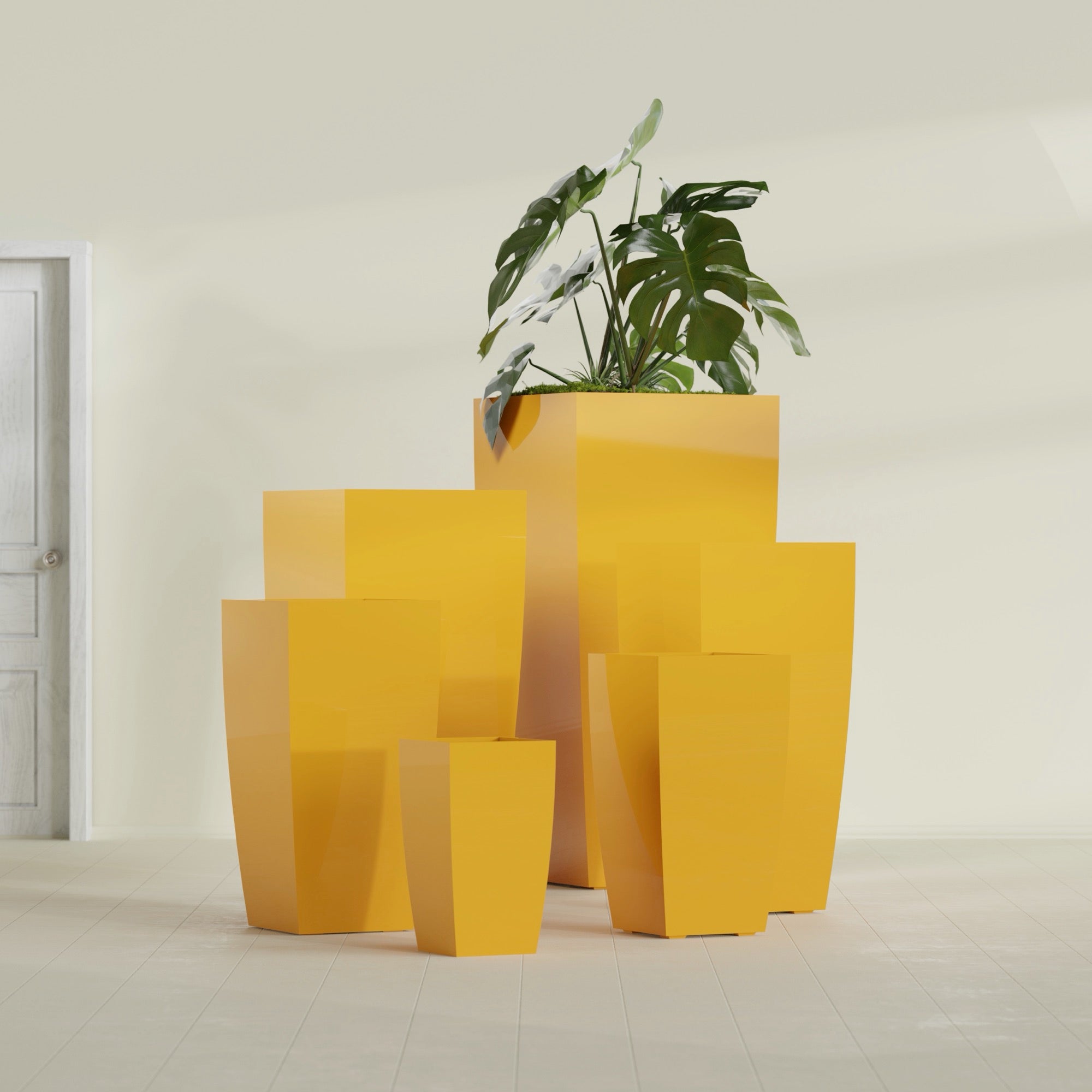 Toulan Extra Large Tall Tapered Square Fiberglass Planter - 23 in x 23 in x 48 in - Gloss Saffron - Gloss Saffron,23 in x 23 in x 48 in