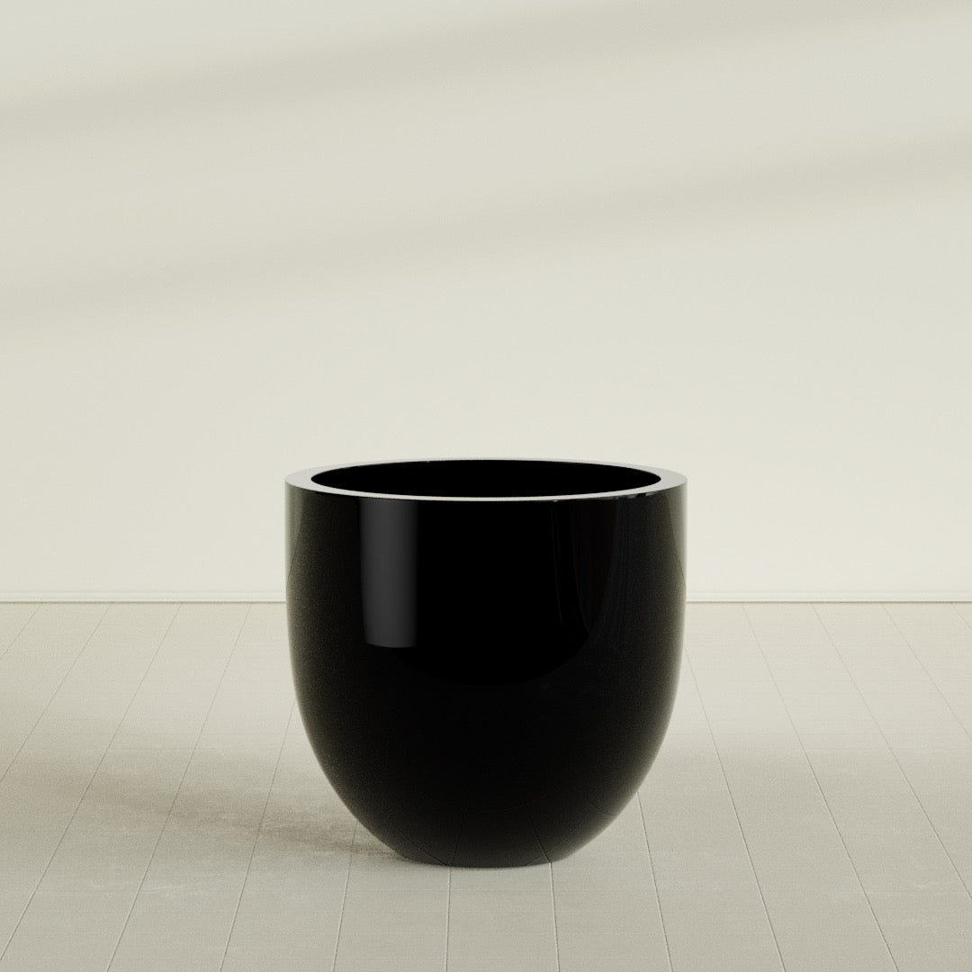 Alzira Large Round Fiberglass Planter - 36 in x 36 in x 34 in - Gloss Black - Gloss Black,36 in x 36 in x 34 in