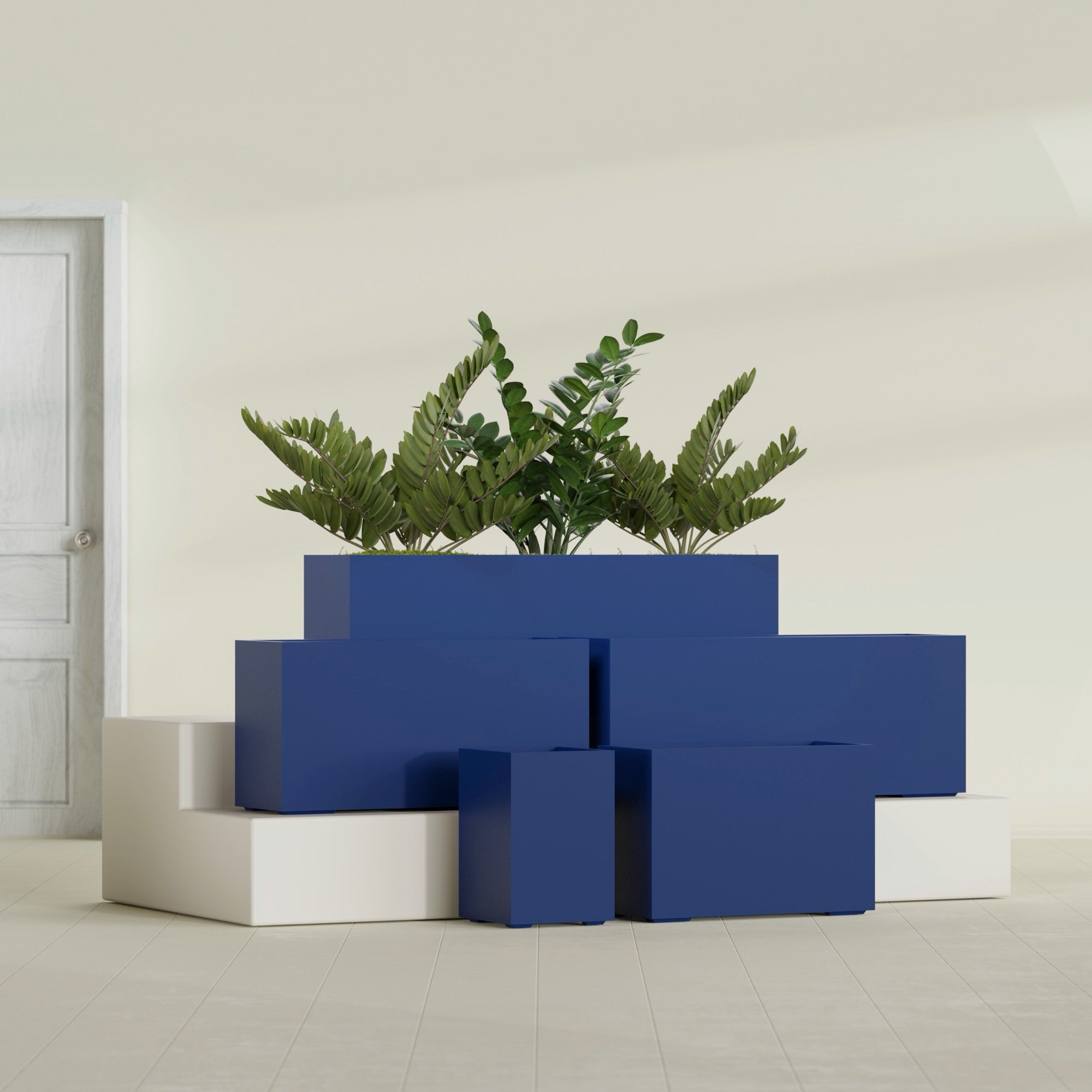 Tolga Extra Large Long Rectangle Fiberglass Planter - 48 in x 16 in x 24 in - Matte Cobalt Blue - Matte Cobalt Blue,48 in x 16 in x 24 in