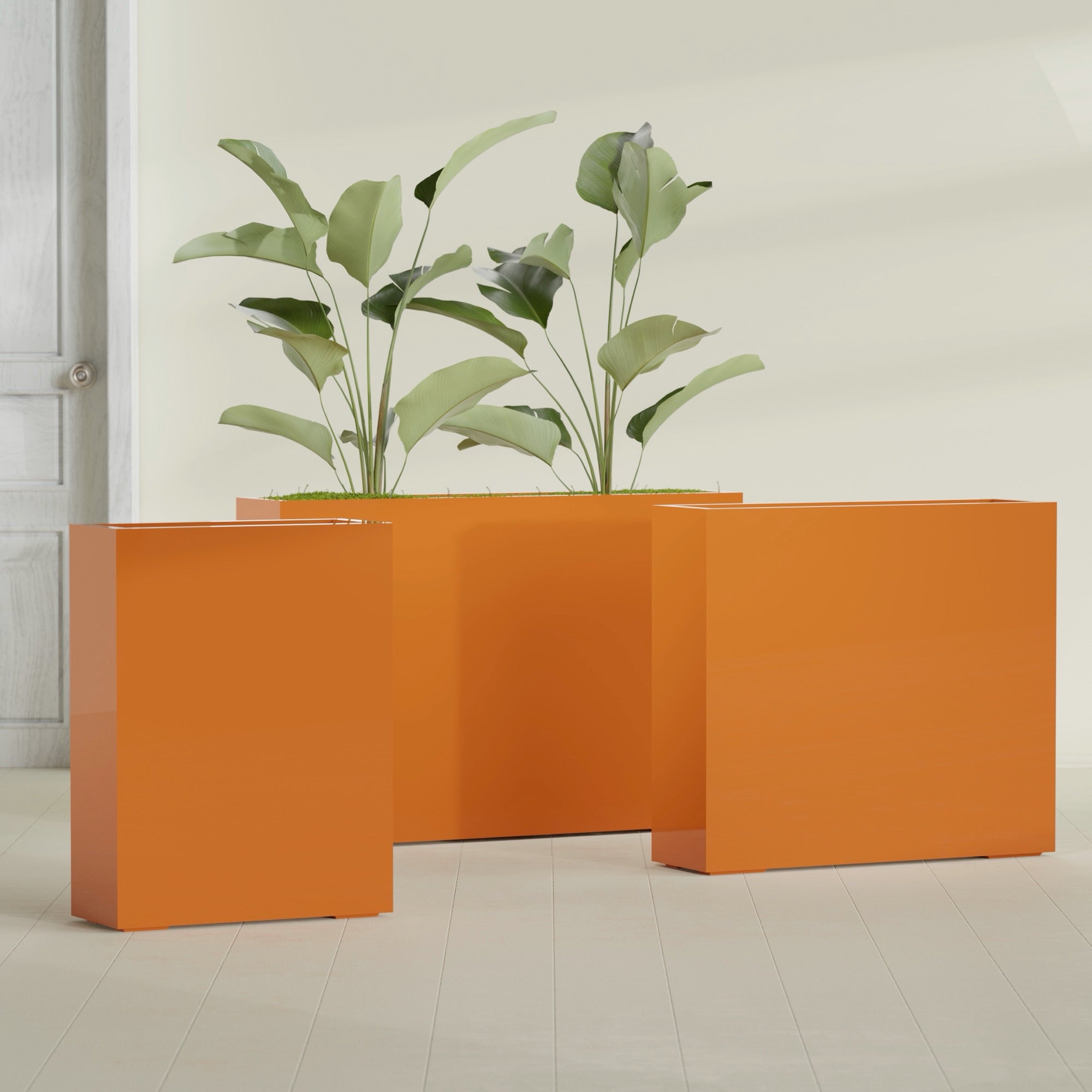 Amesbury Large Narrow Rectangle Fiberglass Planter - 36 in x 10 in x 32 in - Gloss Tangerine - Gloss Tangerine,36 in x 10 in x 32 in