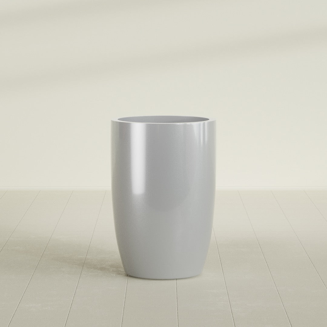 Lisbon Large Round Fiberglass Planter - 24 in x 24 in x 36 in - Metallic Silver - Metallic Silver,24 in x 24 in x 36 in