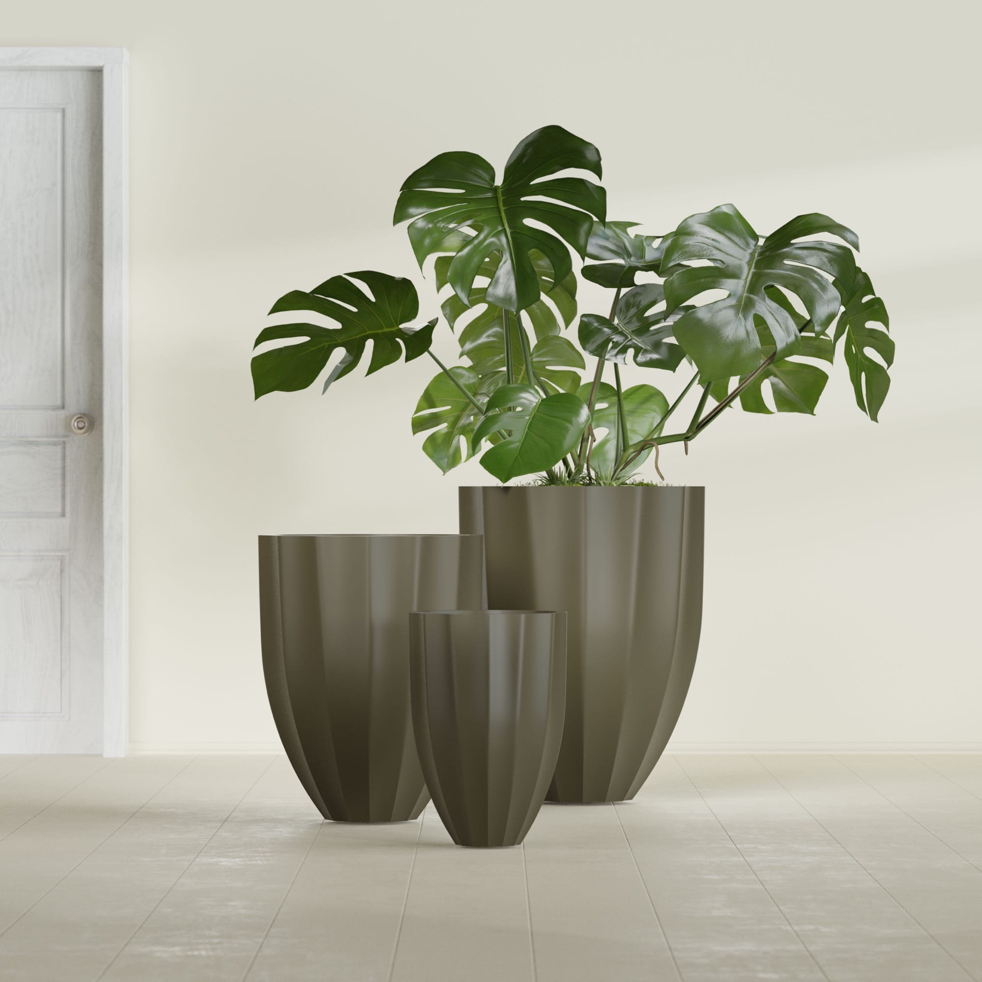 Alicante Small Round Fiberglass Planter - 15 in x 15 in x 21 in - Matte Bronze - Matte Bronze,15 in x 15 in x 21 in