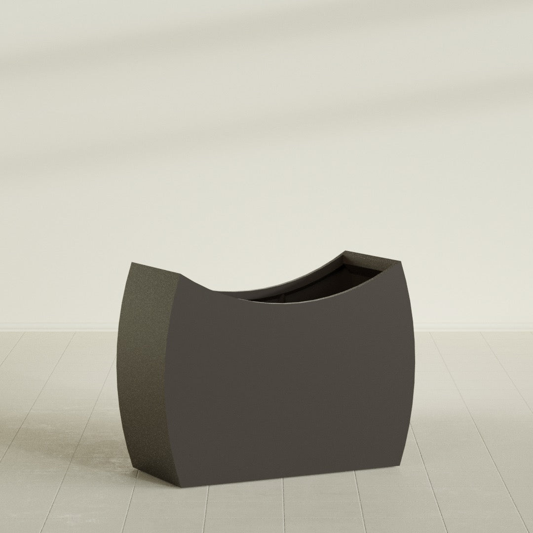 Seoul Extra Large Curved Abstract Fiberglass Planter - 48 in x 20 in x 36 in - Matte Brown - Matte Brown,48 in x 20 in x 36 in