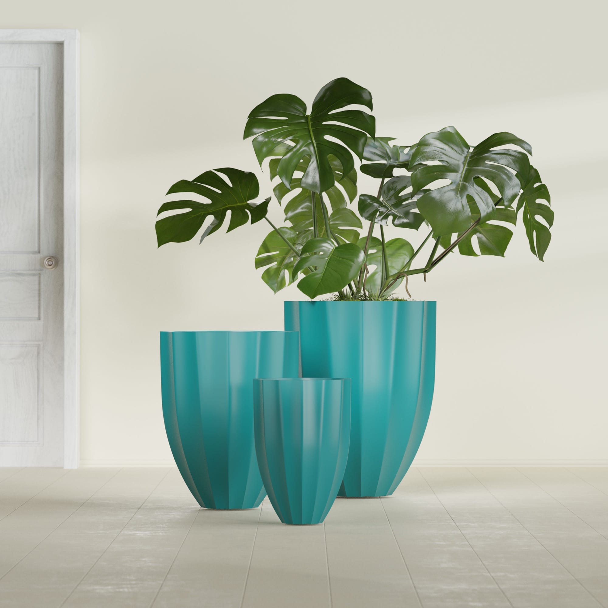 Alicante Small Round Fiberglass Planter - 15 in x 15 in x 21 in - Satin Sea Foam - Satin Sea Foam,15 in x 15 in x 21 in