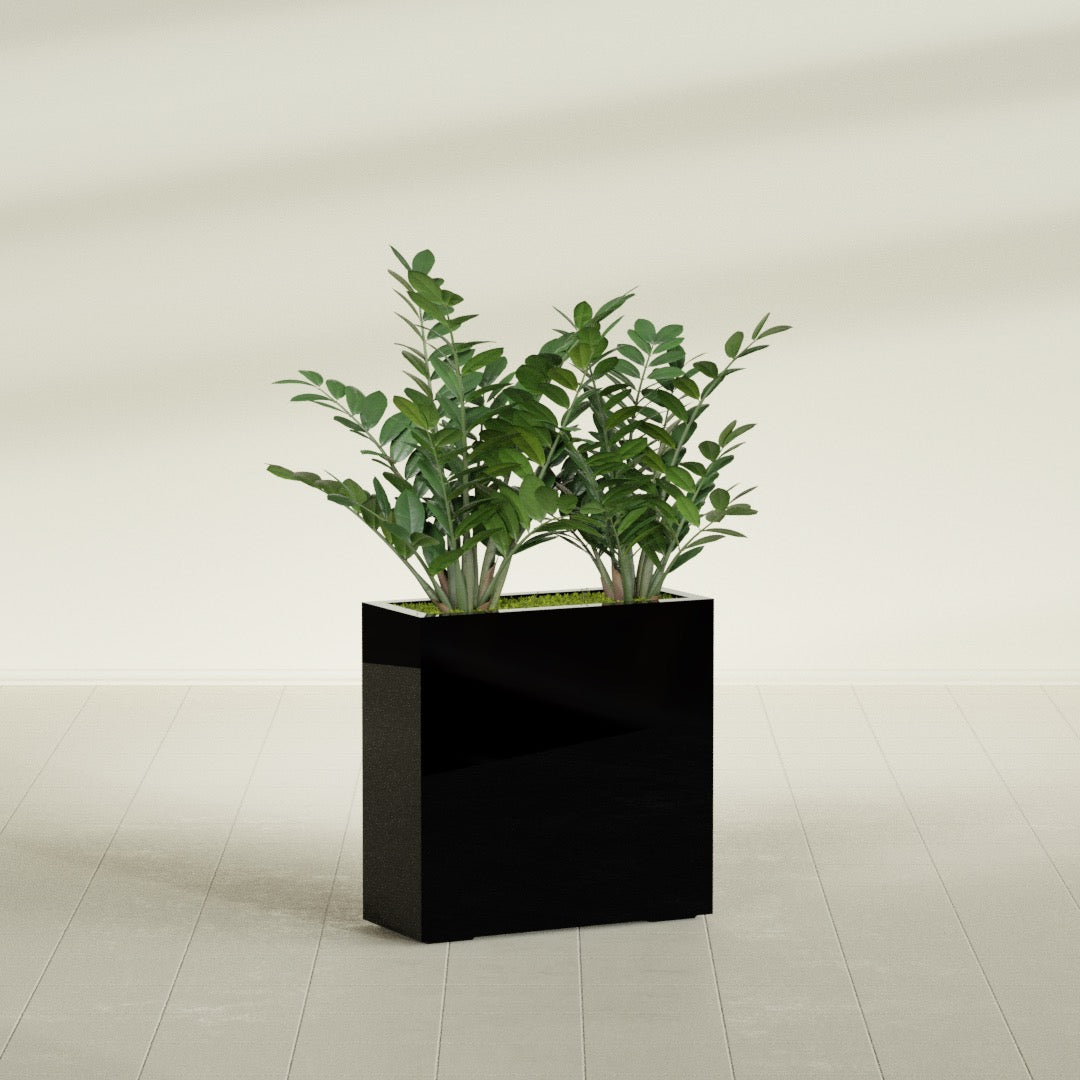 Milano Medium Narrow Rectangle Fiberglass Planter - 24 in x 10 in x 24 in - Gloss Black - Gloss Black,24 in x 10 in x 24 in