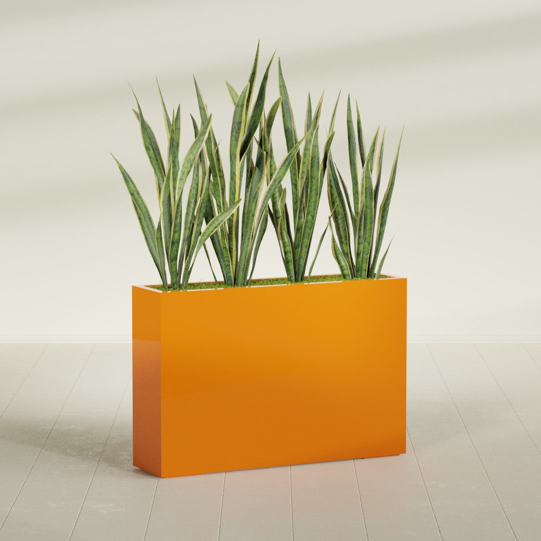 Delray Extra Large Long Rectangle Fiberglass Planter - 48 in x 12 in x 32 in - Gloss Tangerine - Gloss Tangerine,48 in x 12 in x 32 in