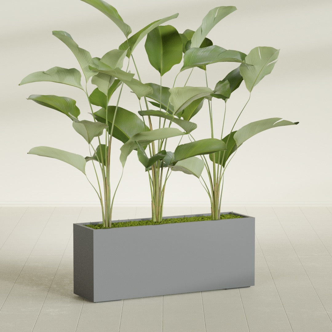 Tolga Extra Large Long Rectangle Fiberglass Planter - 60 in x 16 in x 24 in - Metallic Gunmetal - Metallic Gunmetal,60 in x 16 in x 24 in