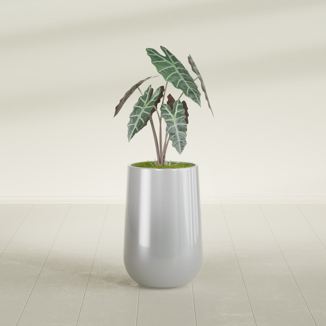 Tall Hayden Medium Round Fiberglass Planter - 12 in x 12 in x 20 in - Metallic Silver - Metallic Silver,12 in x 12 in x 20 in