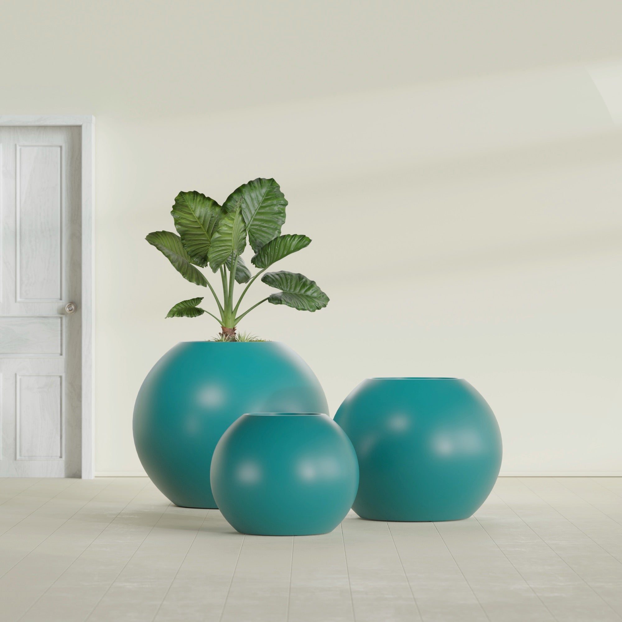 Globe Medium Sphere Fiberglass Planter - 24 in x 24 in x 19 in - Satin Sea Foam - Satin Sea Foam,24 in x 24 in x 20 in