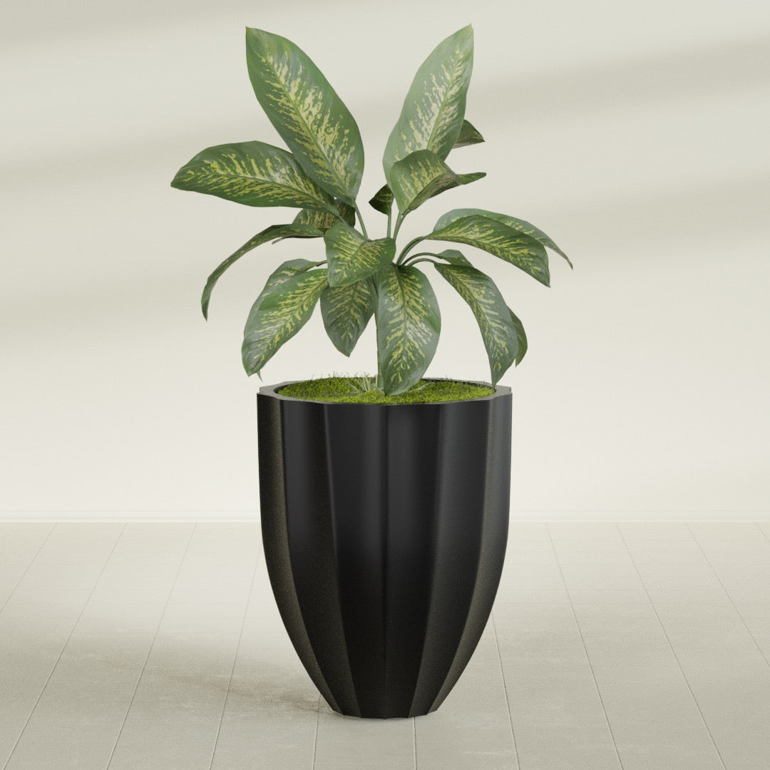Alicante Medium Round Fiberglass Planter - 26 in x 26 in x 32 in - Matte Black - Matte Black,26 in x 26 in x 32 in