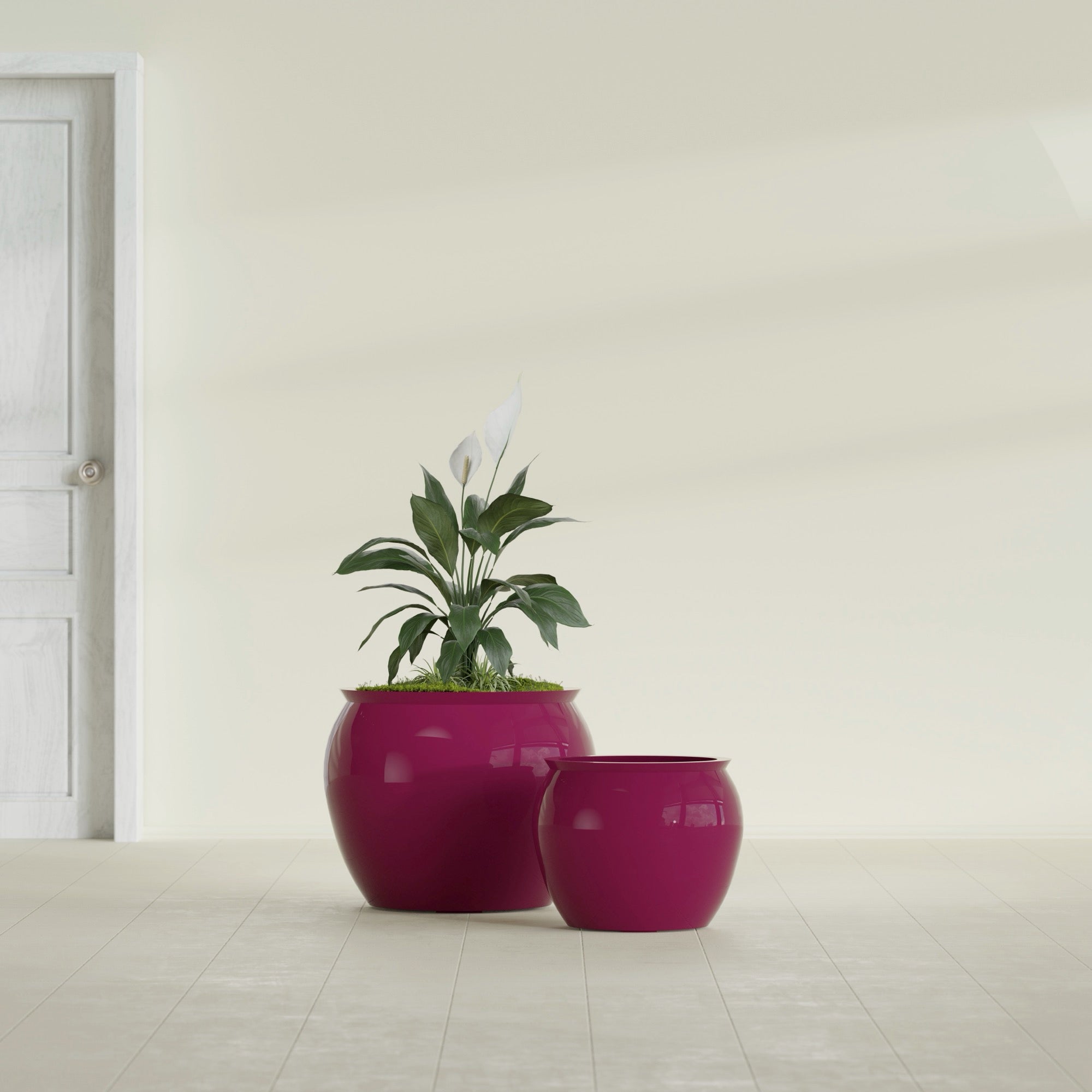 Fishbowl Small Round Fiberglass Planter - 16 in x 16 in x 14 in - Gloss Eggplant - Gloss Eggplant,16 in x 16 in x 14 in