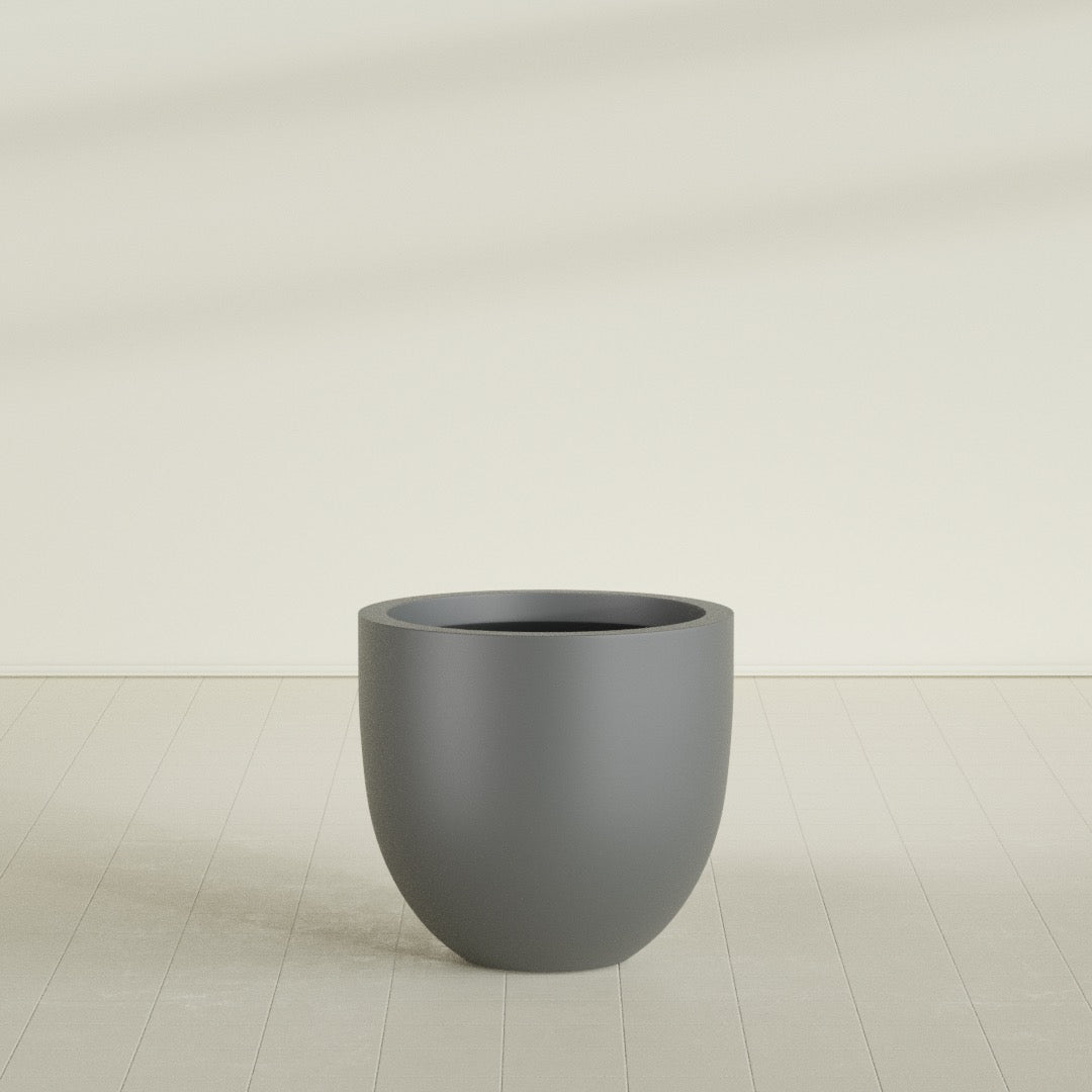 Alzira Large Round Fiberglass Planter - 30 in x 30 in x 28 in - Metallic Gunmetal - Metallic Gunmetal,30 in x 30 in x 28 in