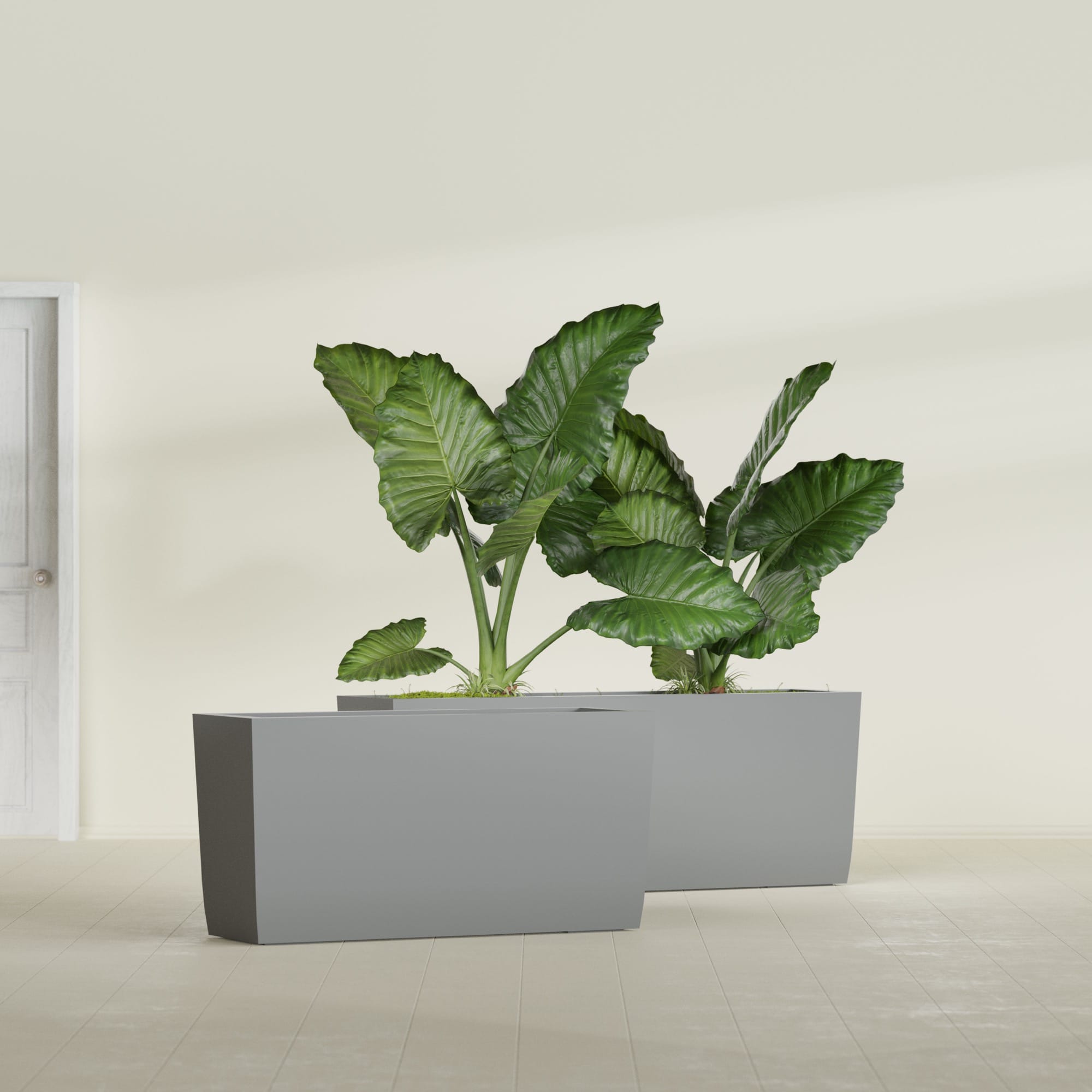 Panama Large Long Rectangle Fiberglass Planter - 36 in x 12 in x 18 in - Metallic Gunmetal - Metallic Gunmetal,36 in x 12 in x 18 in