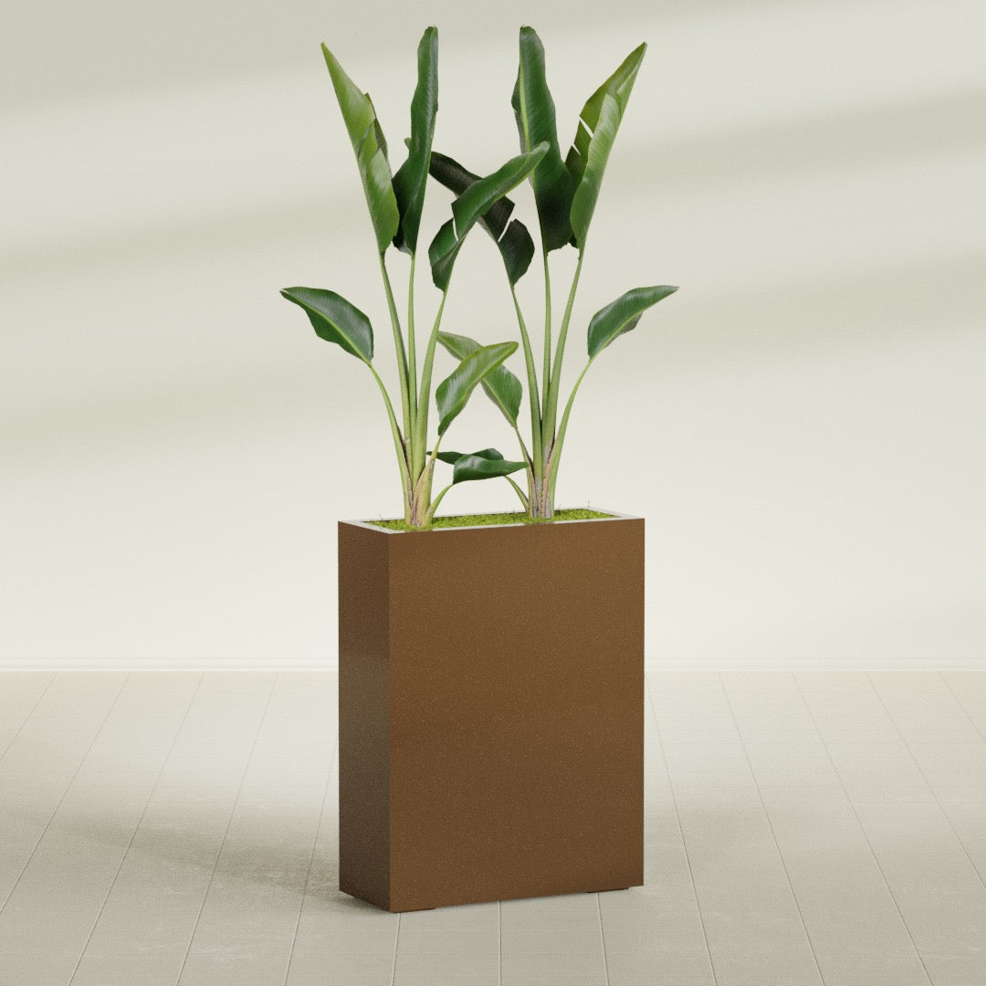 Amesbury Large Narrow Rectangle Fiberglass Planter - 24 in x 10 in x 32 in - Metallic Bronze - Metallic Bronze,24 in x 10 in x 32 in