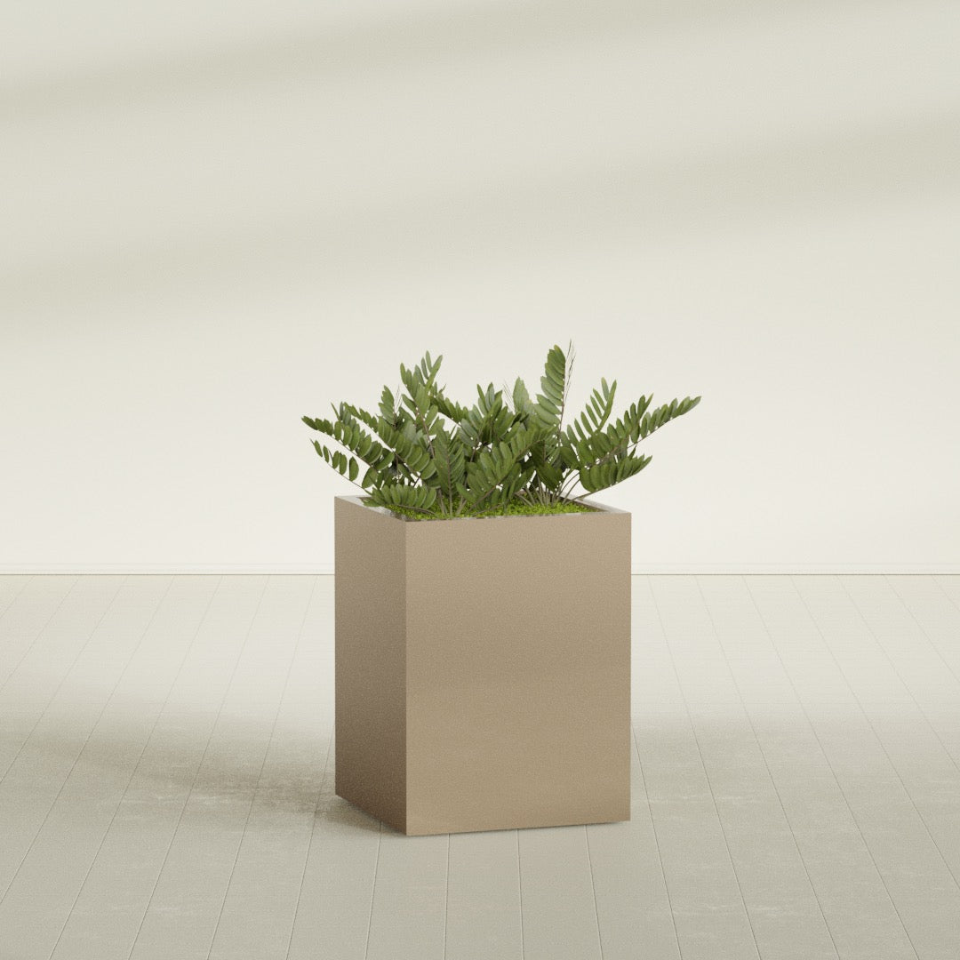 Brisbane Large Rectangle Fiberglass Planter - 24 in x 24 in x 32 in - Metallic Gold - Metallic Gold,24 in x 24 in x 32 in