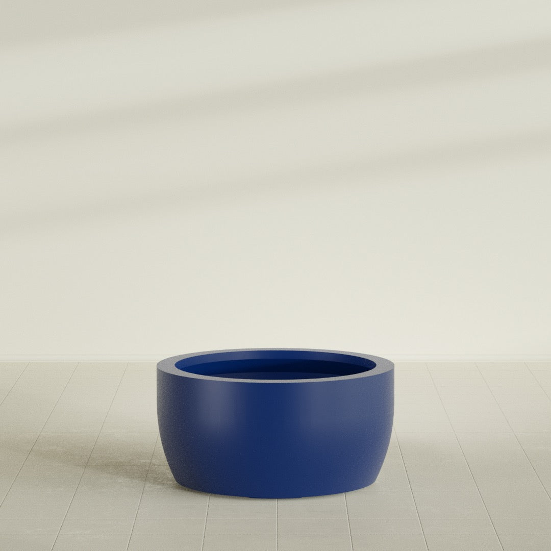Casablanca Large Round Low Bowl Fiberglass Planter - 36 in x 36 in x 18 in - Matte Cobalt Blue - Matte Cobalt Blue,36 in x 36 in x 18 in