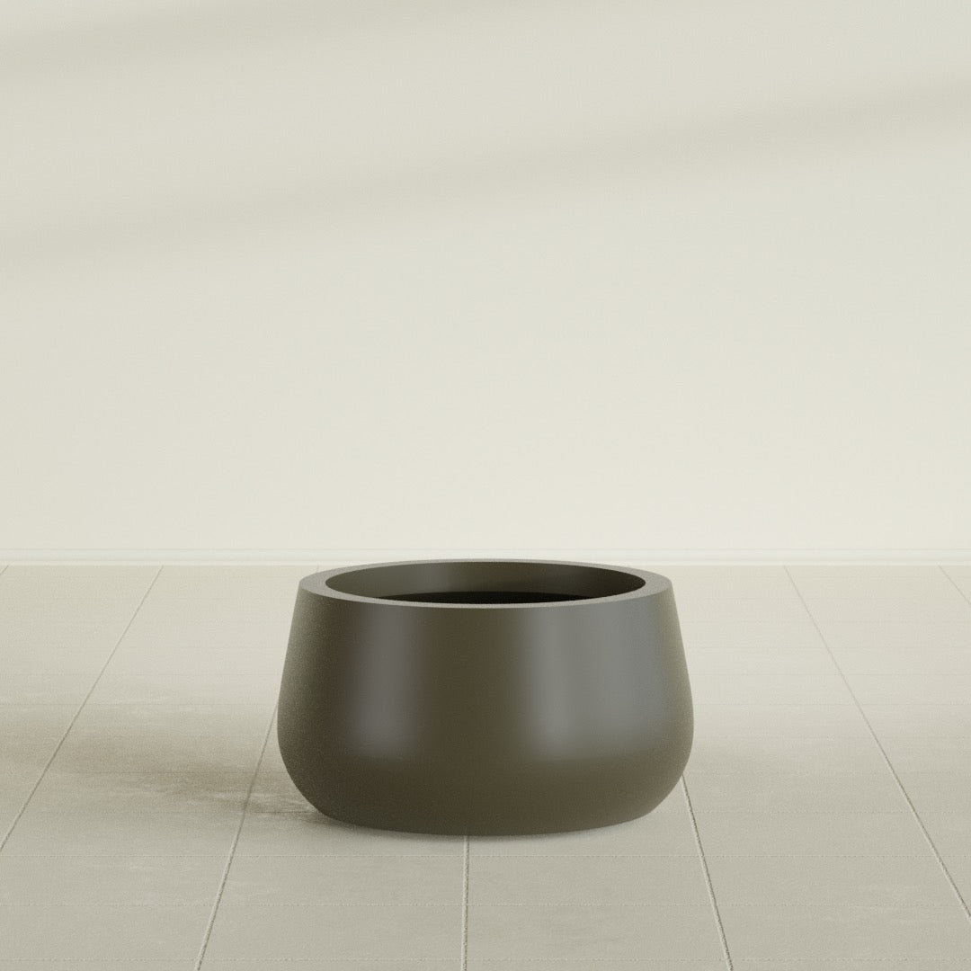Short Hayden Small Round Fiberglass Planter - 16 in x 16 in x 8 in - Matte Bronze - Matte Bronze,16 in x 16 in x 8 in