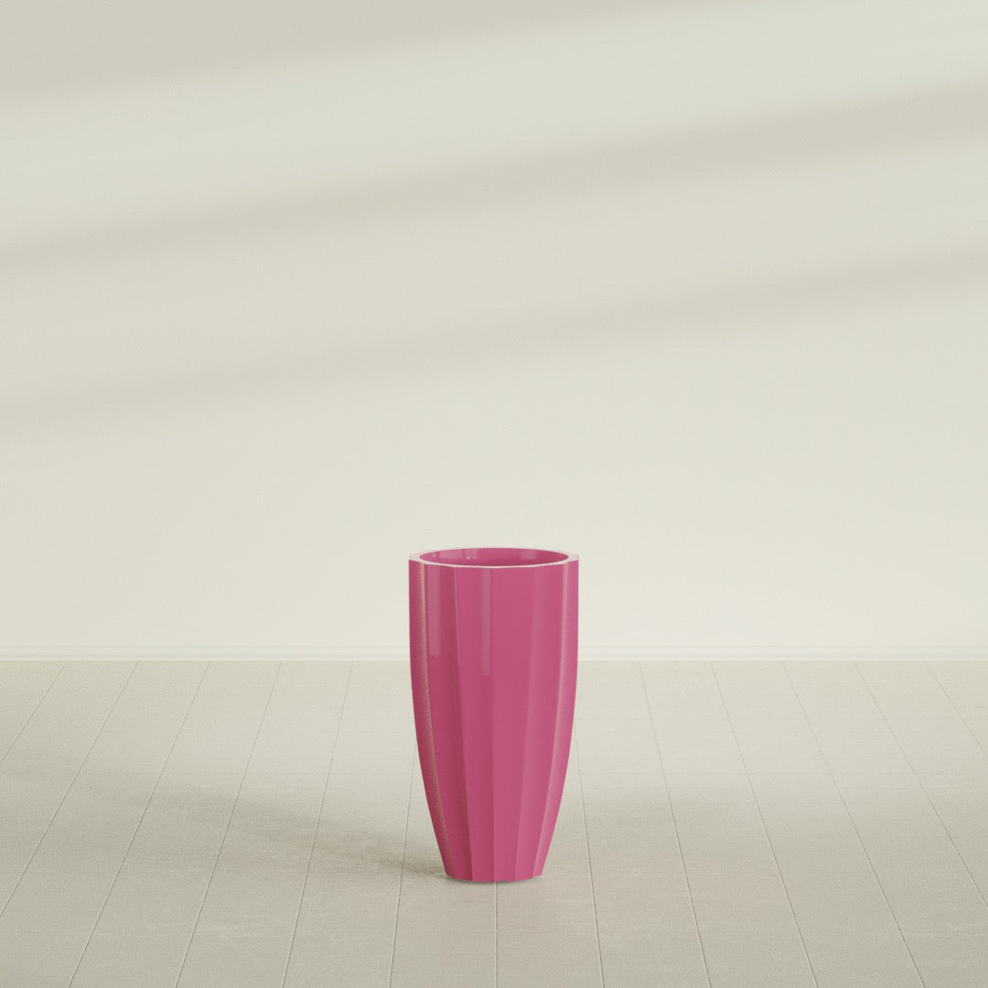 San Jose Large Tall Round Fluted Fiberglass Planter - 16 in x 16 in x 30 in - Gloss Pink Violet - Gloss Pink Violet,16 in x 16 in x 30 in