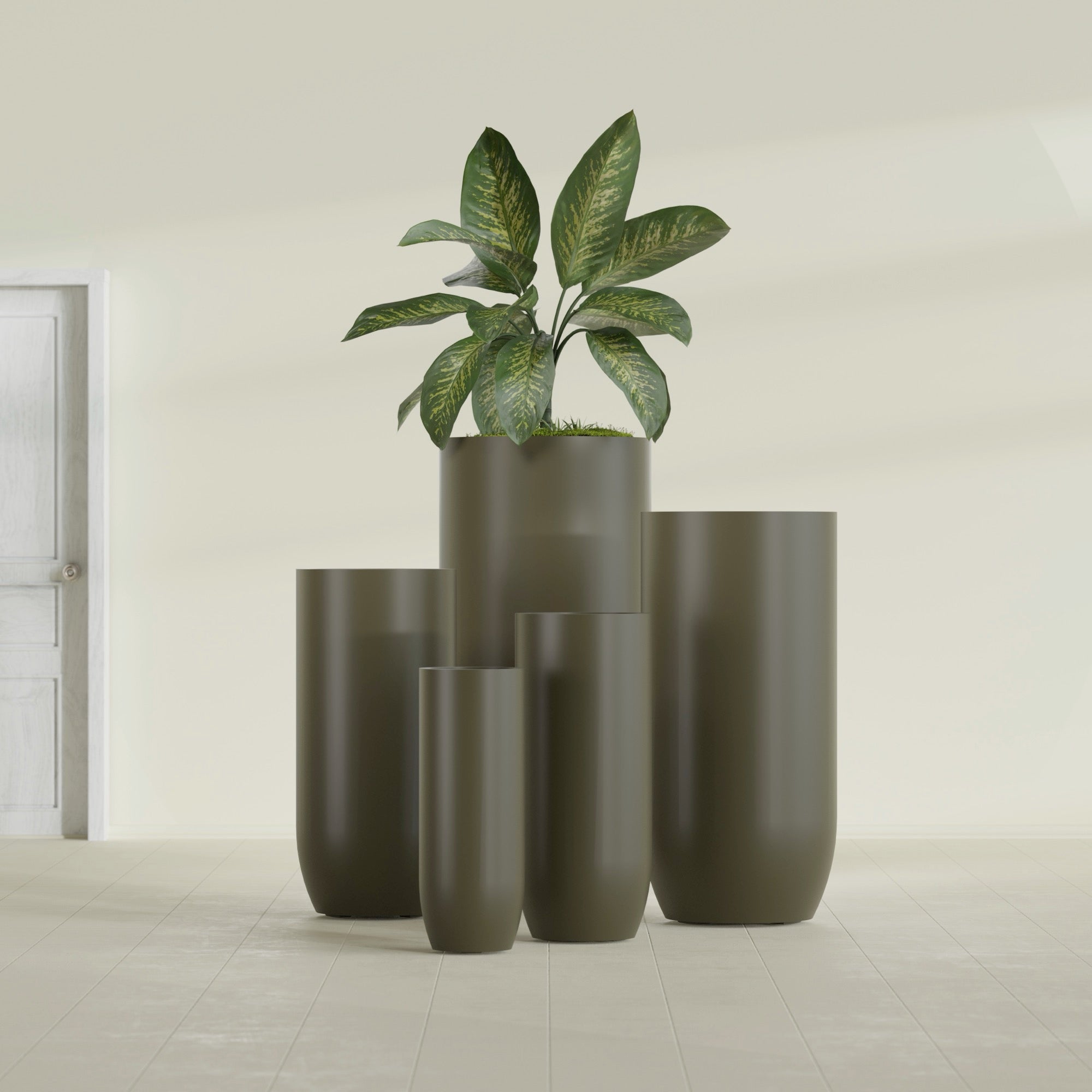 Saint Tropez Large Tall Round Fiberglass Planter - 20 in x 20 in x 43 in - Matte Bronze - Matte Bronze,20 in x 20 in x 43 in