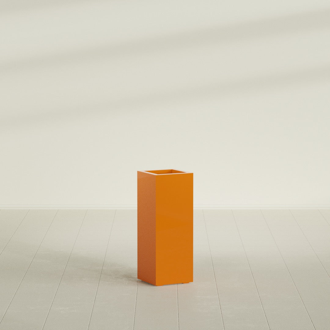 Delray Large Tall Rectangle Fiberglass Planter - 12 in x 12 in x 32 in - Gloss Tangerine - Gloss Tangerine,12 in x 12 in x 32 in