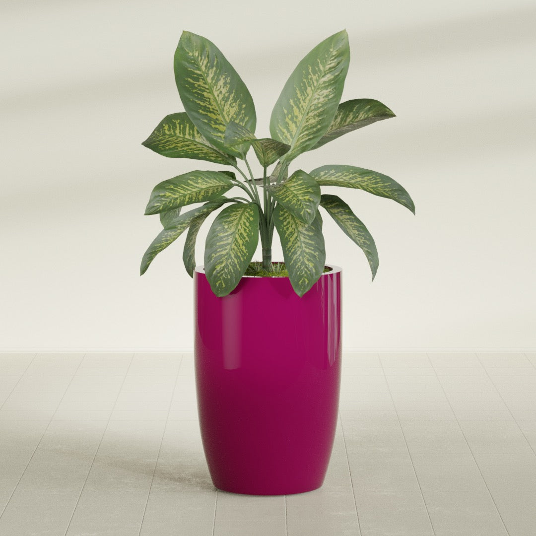 Lisbon Large Round Fiberglass Planter - 24 in x 24 in x 36 in - Gloss Eggplant - Gloss Eggplant,24 in x 24 in x 36 in