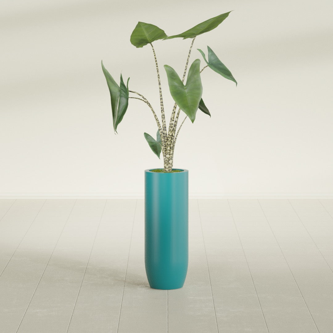 Saint Tropez Large Tall Round Fiberglass Planter - 12 in x 12 in x 32 in - Satin Sea Foam - Satin Sea Foam,12 in x 12 in x 32 in