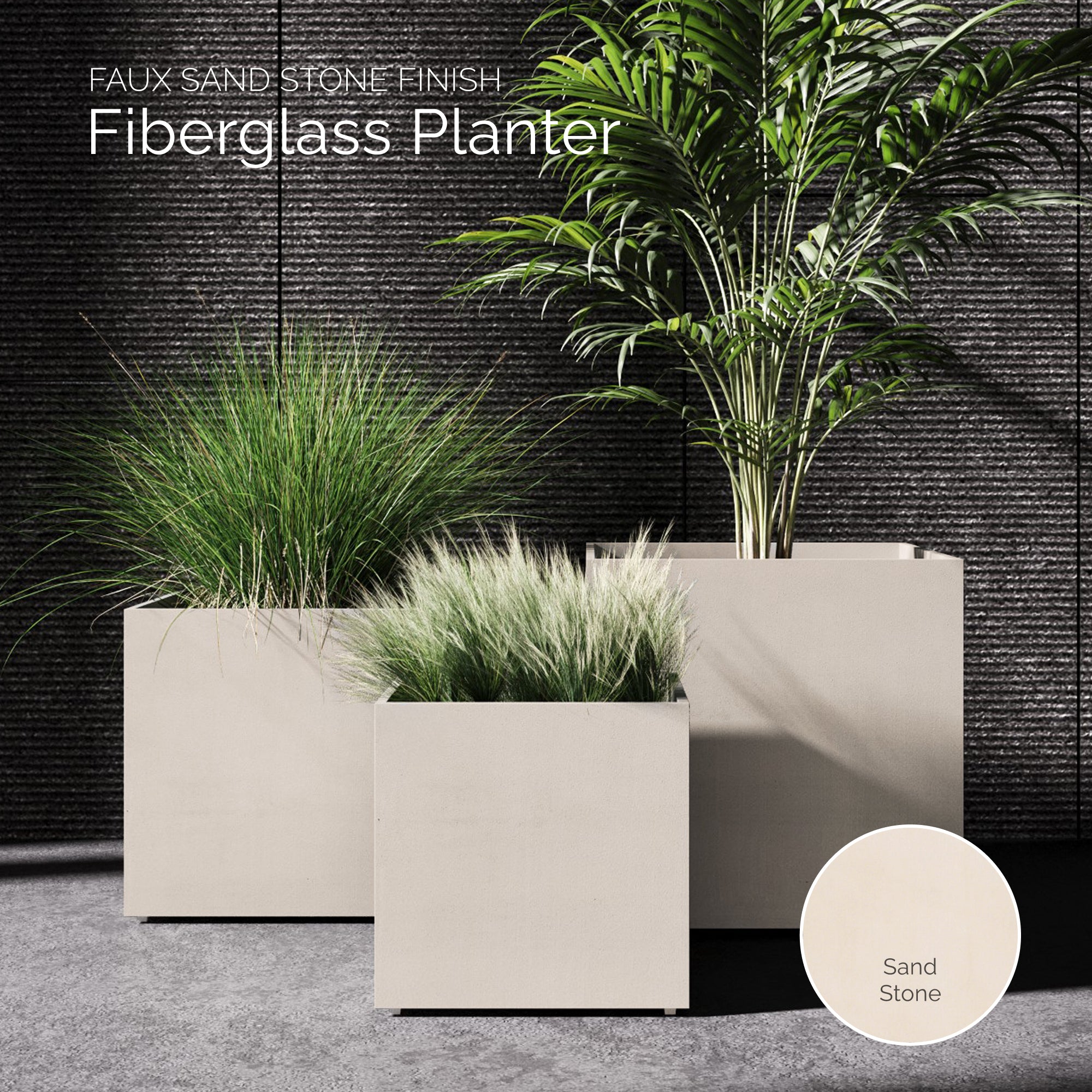 Reglito Cube Planter – Fiberglass Indoor/Outdoor and Weather-Resistant Large Planter (Sand Stone, 35.5" L x 35.5" W x 36" H) - Sand Stone,35.5 in x 35.5 in x 36 in - Sand Stone,35.5 in x 35.5 in x 36 in - Sand Stone,35.5 in x 35.5 in x 36 in - Sand Stone,35.4 in x 35.4 in x 36 in