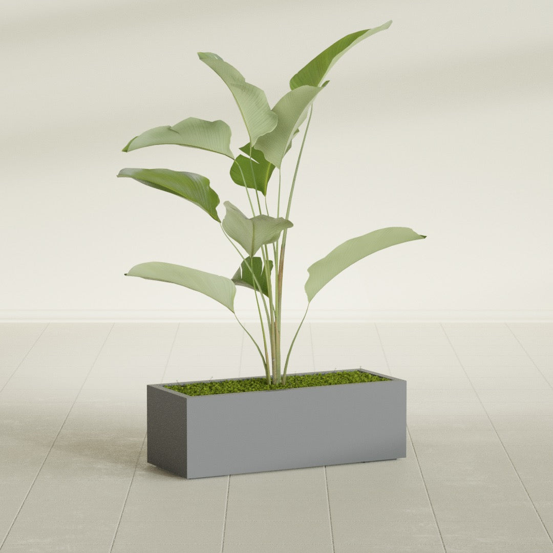 Cuba Large Long Rectangle Fiberglass Planter - 36 in x 14 in x 12 in - Metallic Gunmetal - Metallic Gunmetal,36 in x 14 in x 12 in