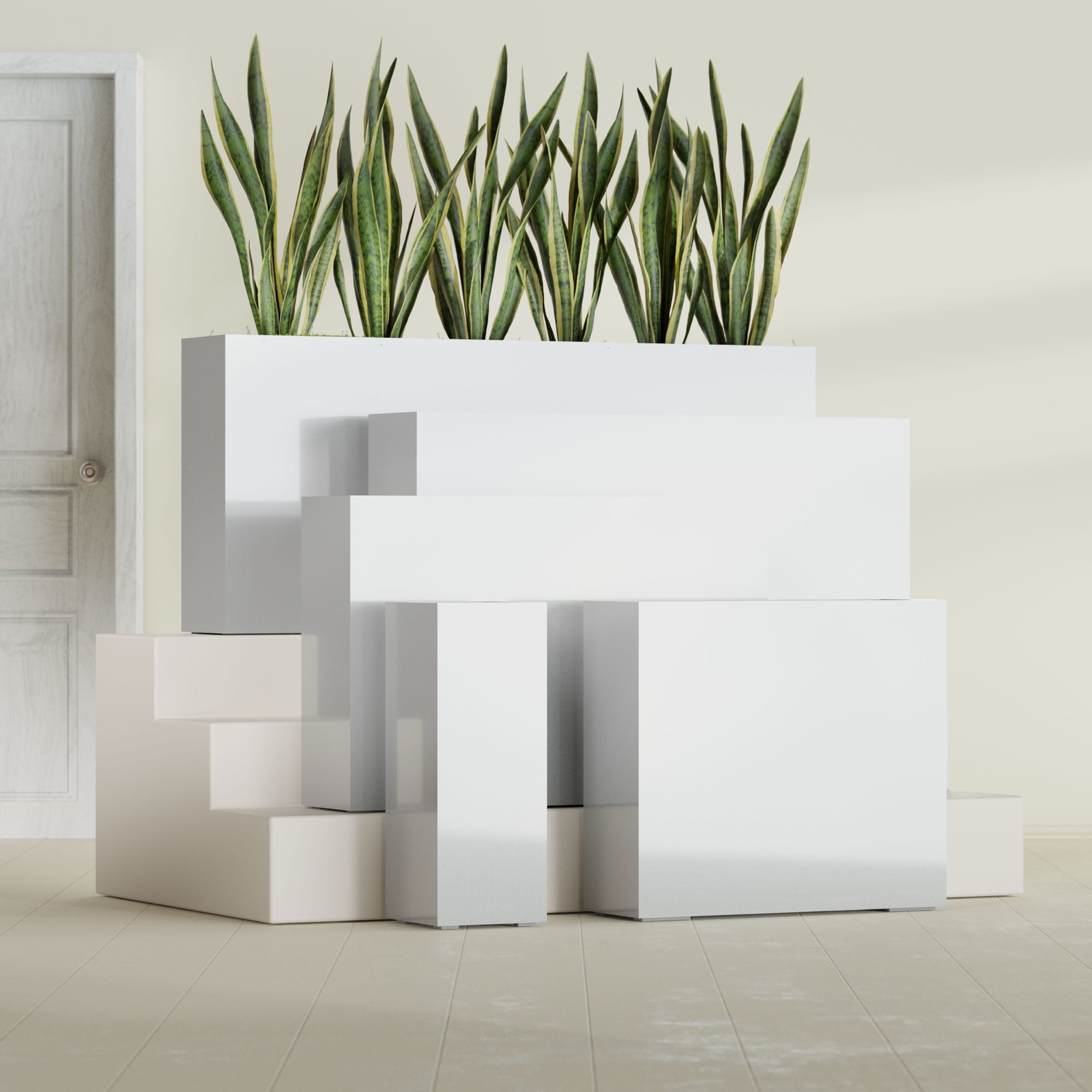 Delray Large Tall Rectangle Fiberglass Planter - 12 in x 12 in x 32 in - Metallic Silver - Metallic Silver,12 in x 12 in x 32 in