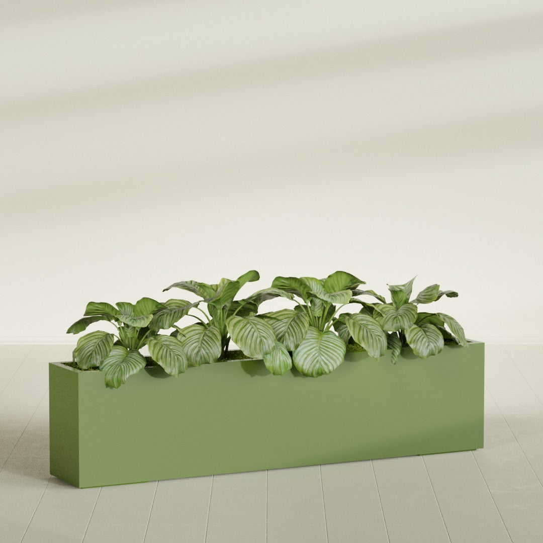 Miami Extra Large Narrow Rectangle Fiberglass Planter - 72 in x 12 in x 18 in - Satin Green - Satin Green,72 in x 12 in x 18 in