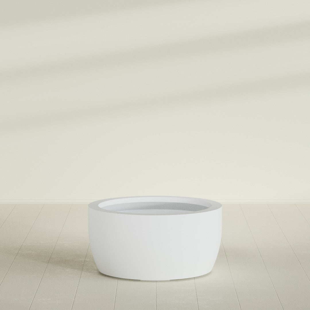 Casablanca Large Round Low Bowl Fiberglass Planter - 36 in x 36 in x 18 in - Gloss White - Gloss White,36 in x 36 in x 18 in