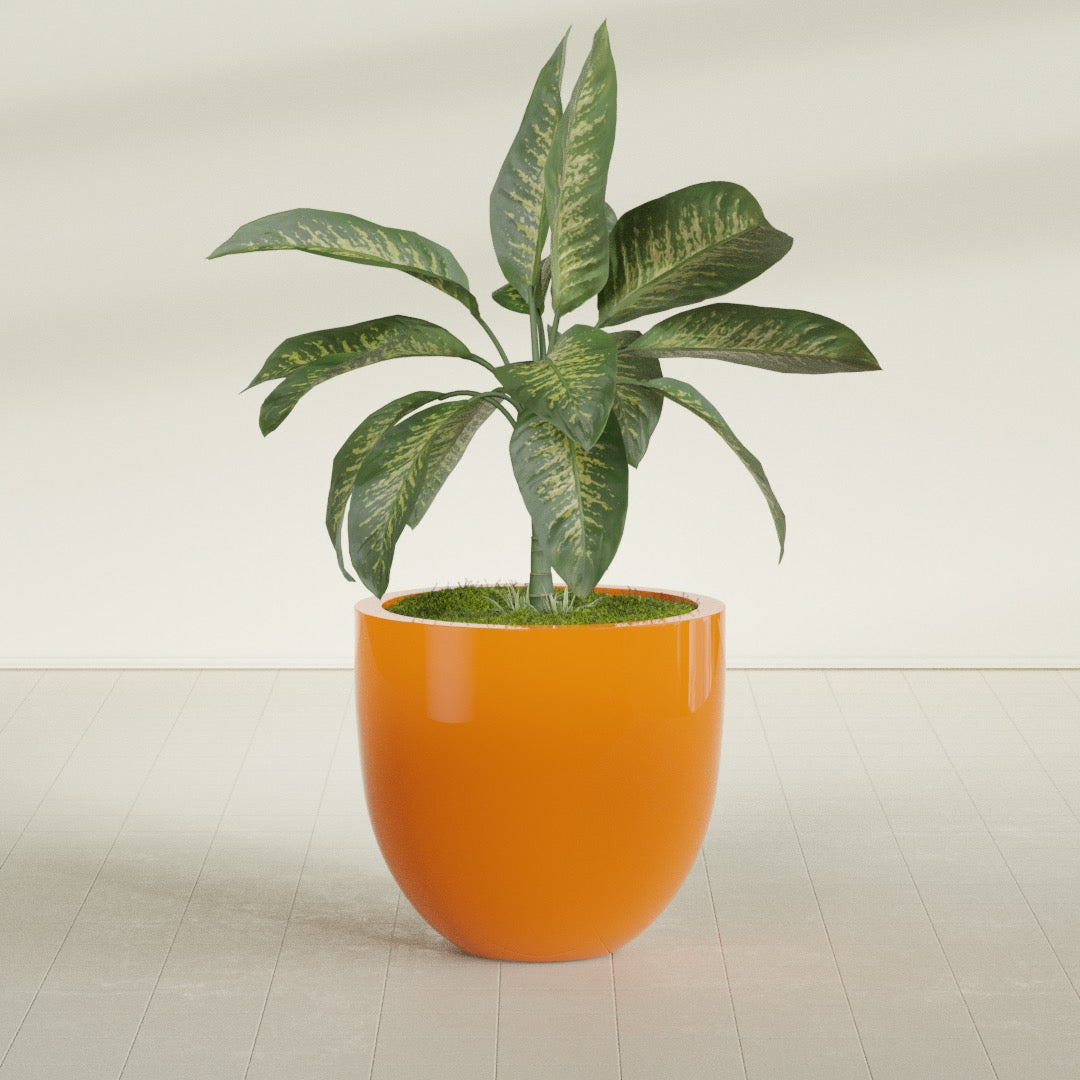 Alzira Large Round Fiberglass Planter - 30 in x 30 in x 28 in - Gloss Tangerine - Gloss Tangerine,30 in x 30 in x 28 in