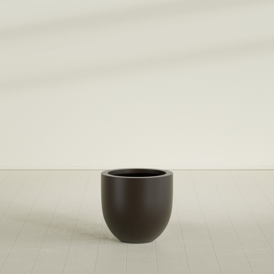 Alzira Medium Round Fiberglass Planter - 23 in x 23 in x 22 in - Matte Brown - Matte Brown,23 in x 23 in x 22 in