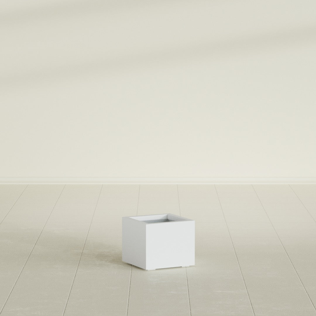 Cuba Small Fiberglass Column Planter - 14 in x 14 in x 12 in - Gloss White - Gloss White,14 in x 14 in x 12 in
