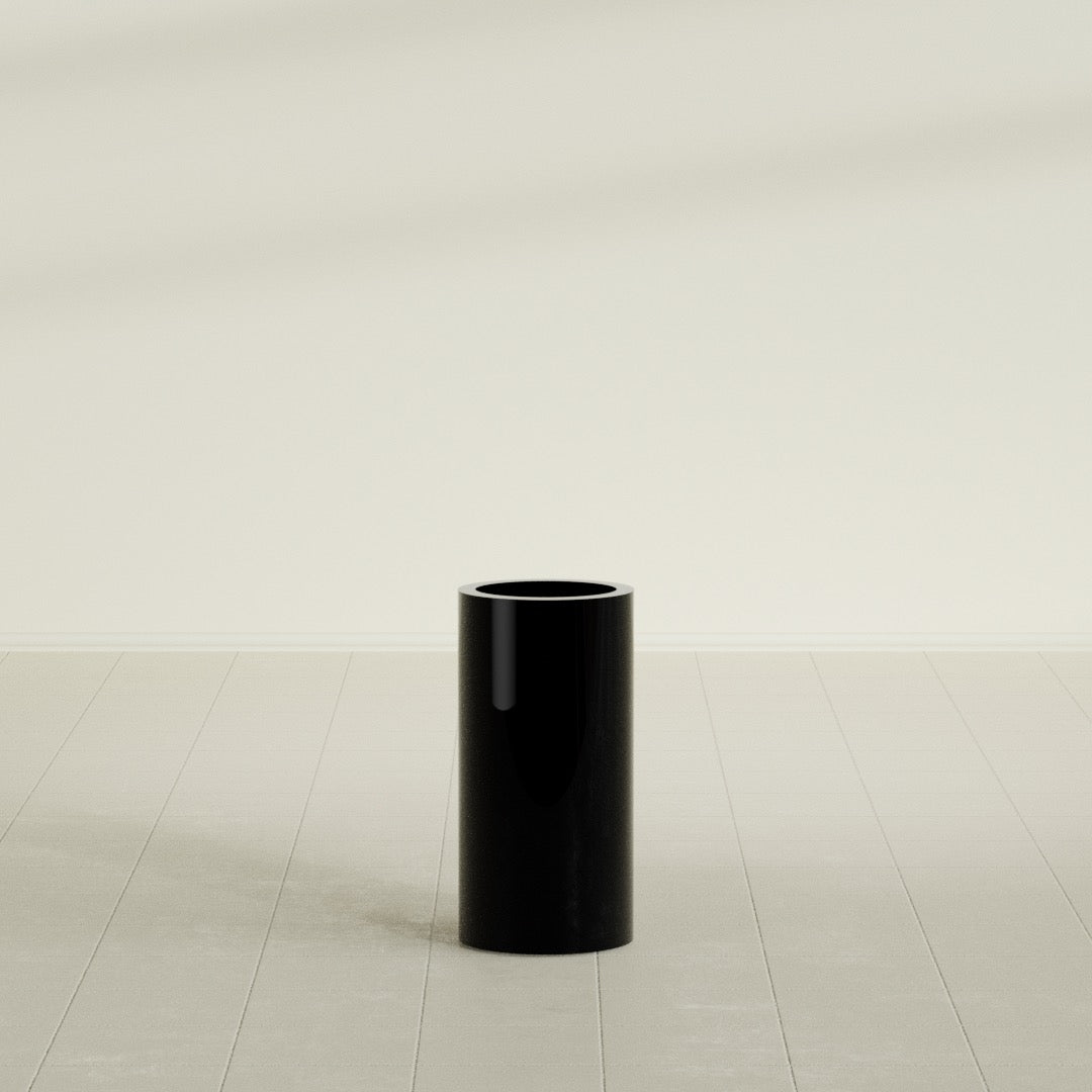 Corry Medium Tall Cylinder Fiberglass Planter - 10 in x 10 in x 20 in - Gloss Black - Gloss Black,10 in x 10 in x 20 in
