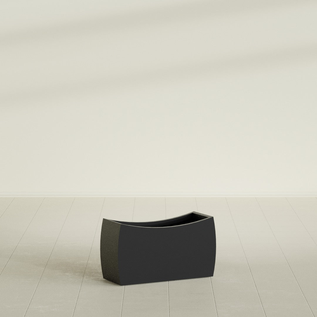 Seoul Large Curved Abstract Fiberglass Planter - 32 in x 12 in x 18 in - Matte Black - Matte Black,32 in x 12 in x 18 in