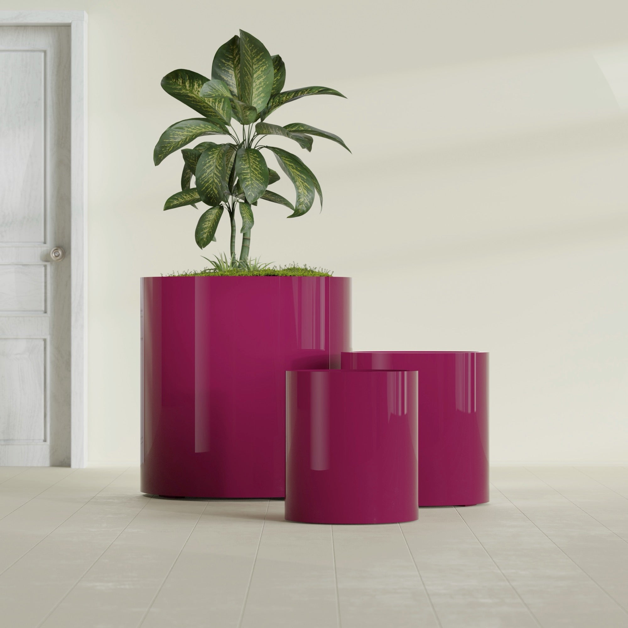 Rio Grande Medium Round Fiberglass Planter - 18 in x 18 in x 20 in - Gloss Eggplant - Gloss Eggplant,18 in x 18 in x 20 in