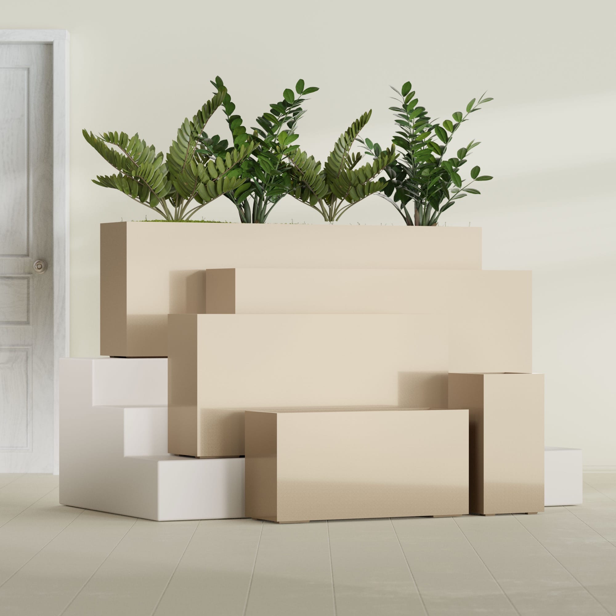 Hollywood Extra Large Narrow Rectangle Fiberglass Planter - 60 in x 12 in x 24 in - Metallic Gold - Metallic Gold,60 in x 12 in x 24 in