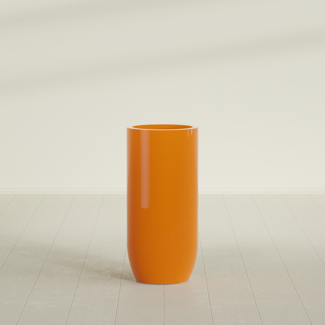 Saint Tropez Large Tall Round Fiberglass Planter - 20 in x 20 in x 43 in - Gloss Tangerine - Gloss Tangerine,20 in x 20 in x 43 in