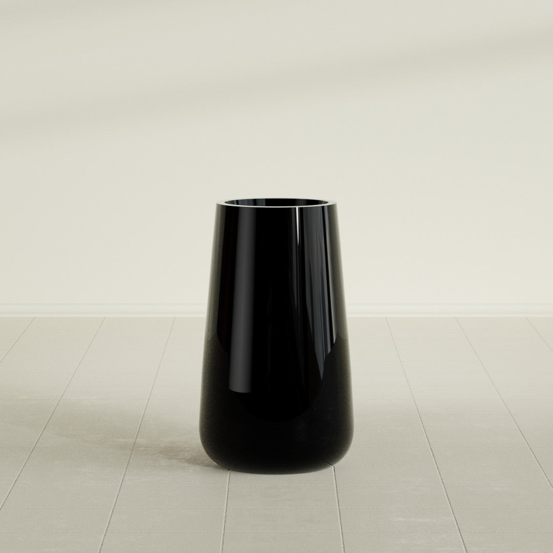 Saigon Large Tapered Round Planter - 16 in x 21 in x 36 in - Gloss Black - Gloss Black,16.4 in x 20.7 in x 36 in
