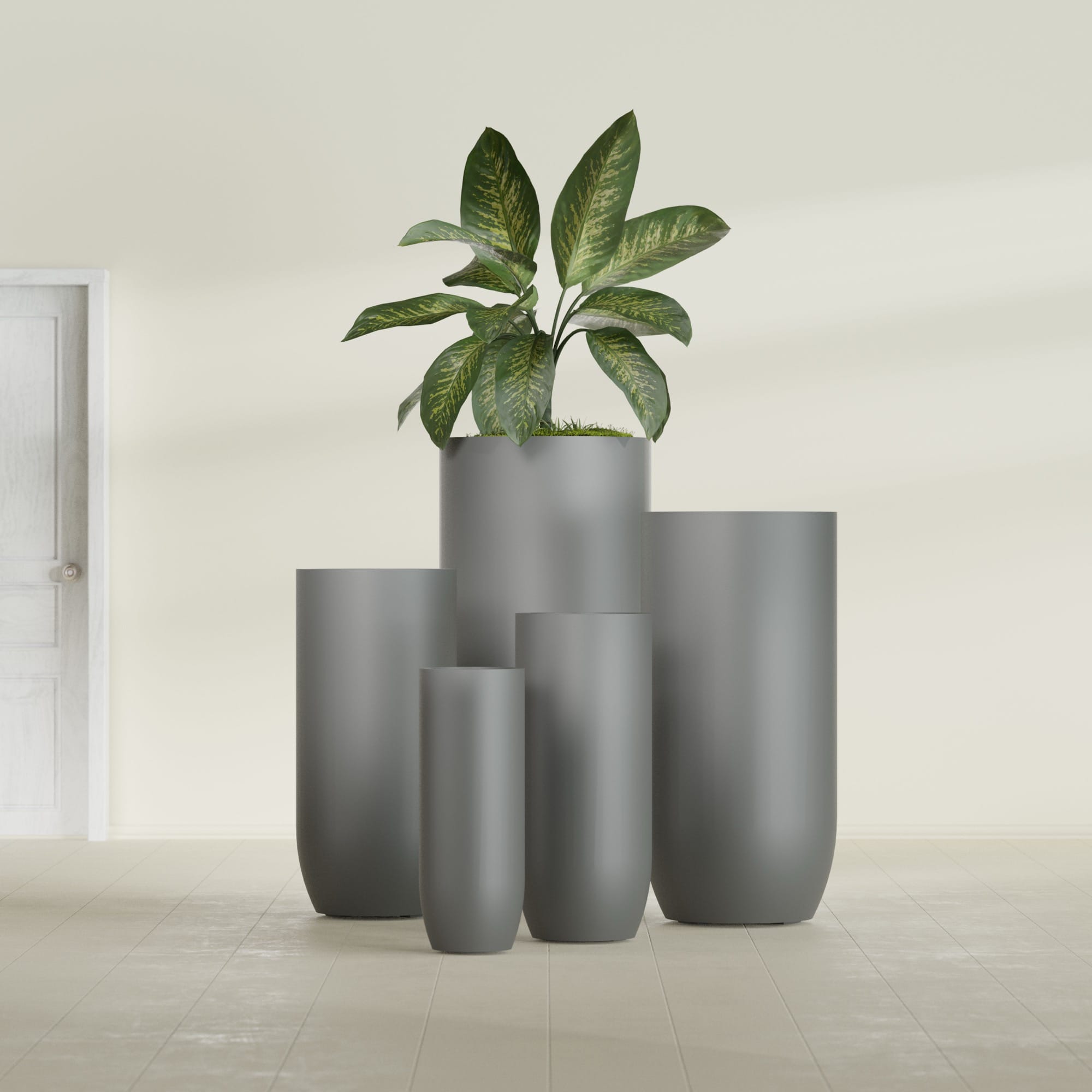 Saint Tropez Extra Large Tall Round Fiberglass Planter - 28 in x 28 in x 60 in - Metallic Gunmetal - Metallic Gunmetal,28 in x 28 in x 60 in