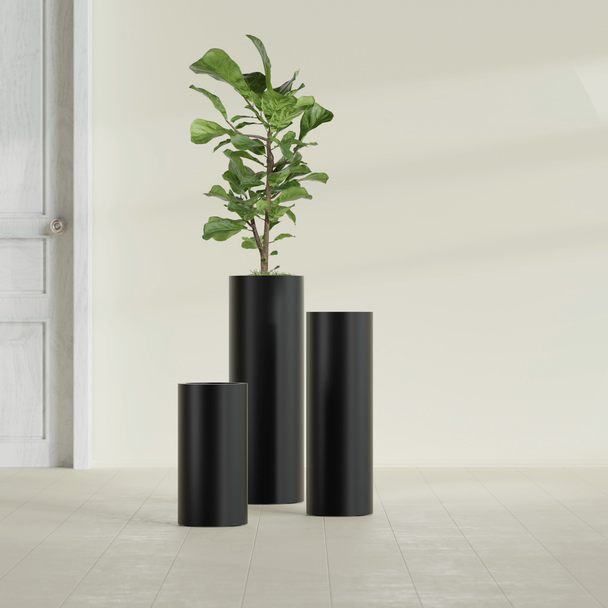 Corry Medium Tall Cylinder Fiberglass Planter - 10 in x 10 in x 20 in - Matte Black - Matte Black,10 in x 10 in x 20 in