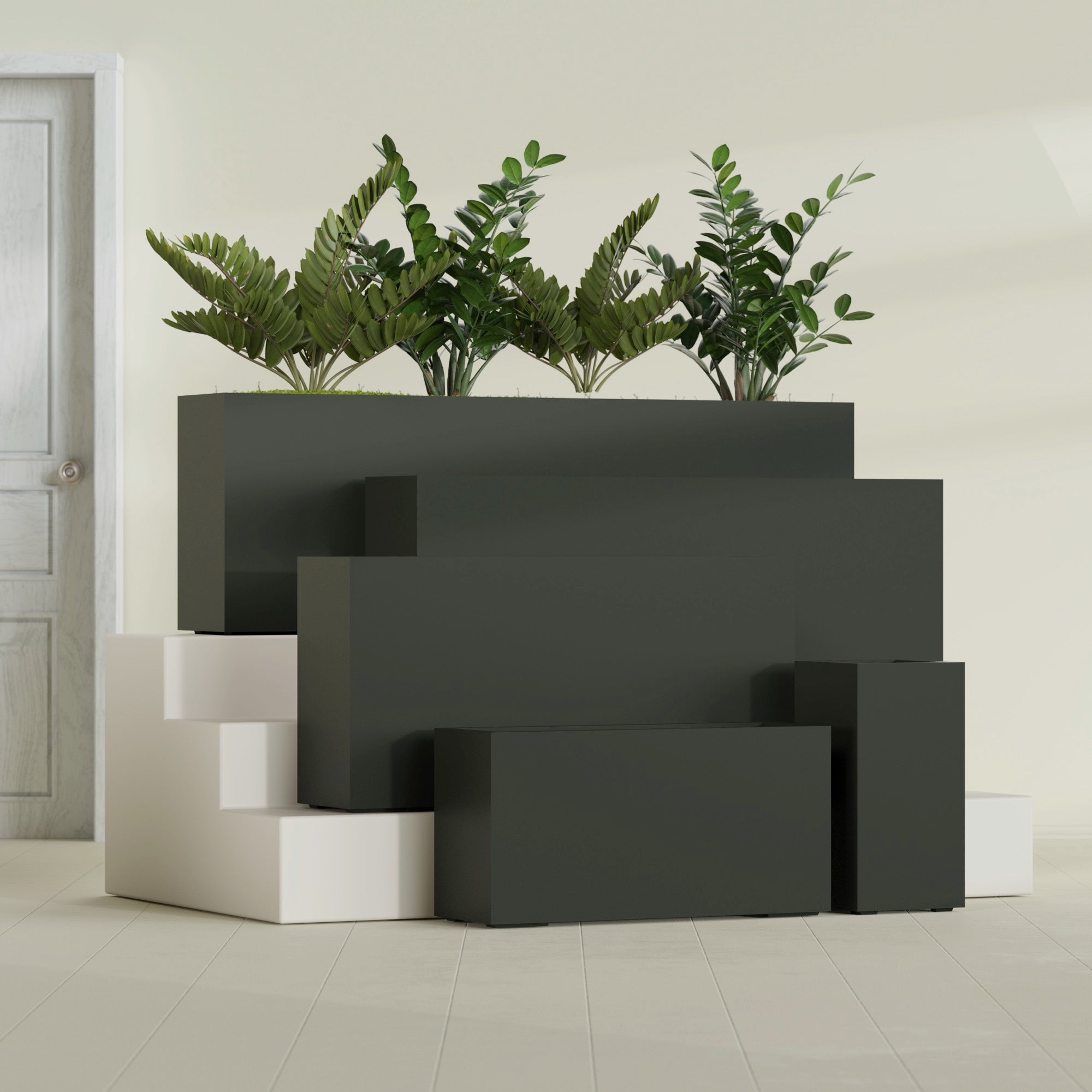 Hollywood Medium Rectangle Fiberglass Planter - 12 in x 12 in x 24 in - Matte Charcoal - Matte Charcoal,12 in x 12 in x 24 in