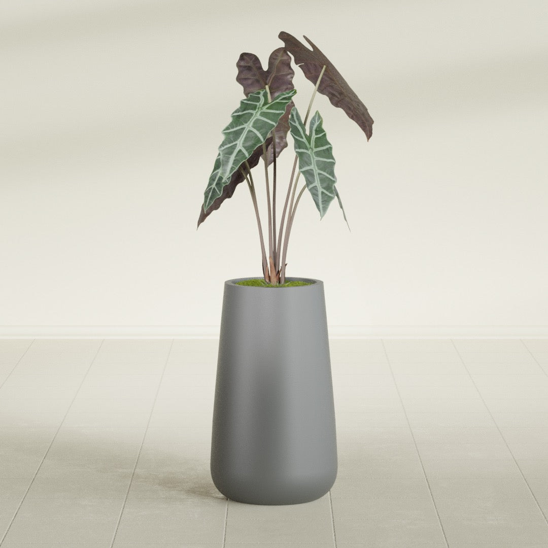 Saigon Large Tapered Round Planter - 14 in x 14 in x 30 in - Metallic Gunmetal - Metallic Gunmetal,13.7 in x 13.7 in 30 in