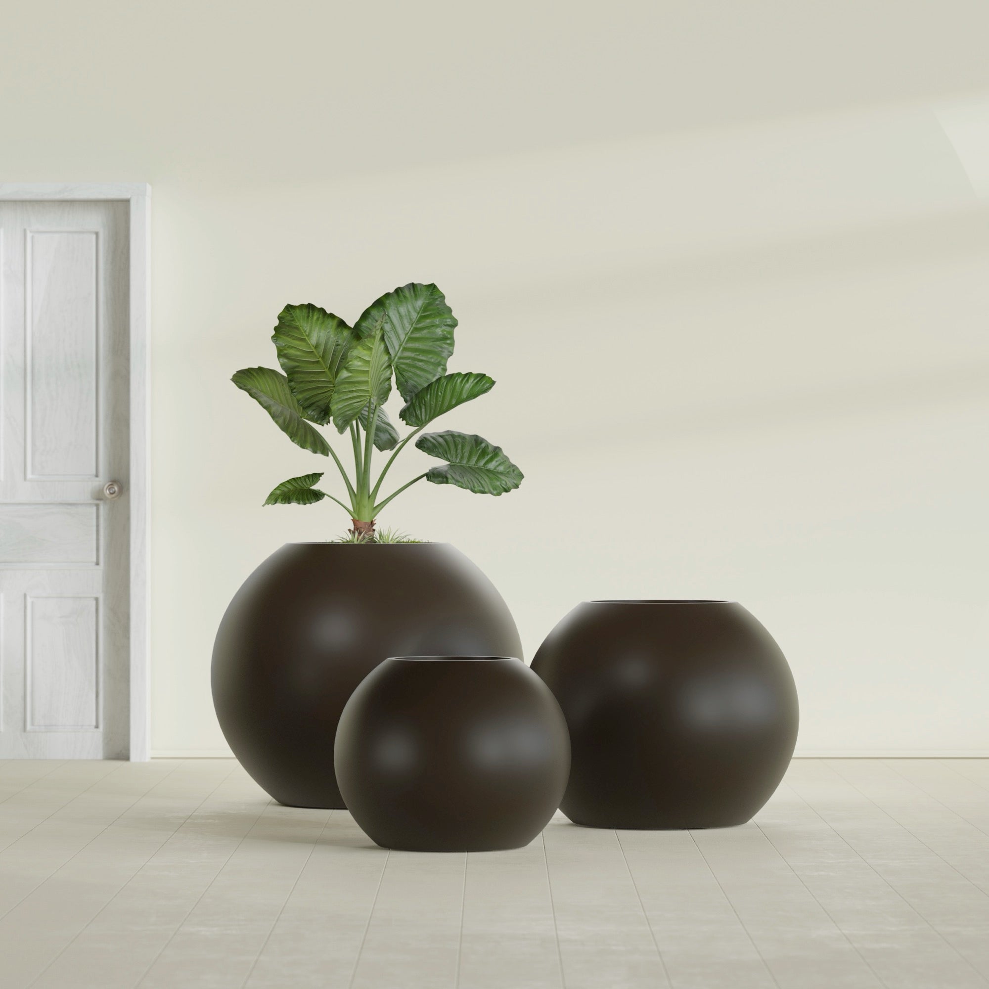 Globe Medium Sphere Fiberglass Planter - 24 in x 24 in x 19 in - Matte Brown - Matte Brown,24 in x 24 in x 20 in