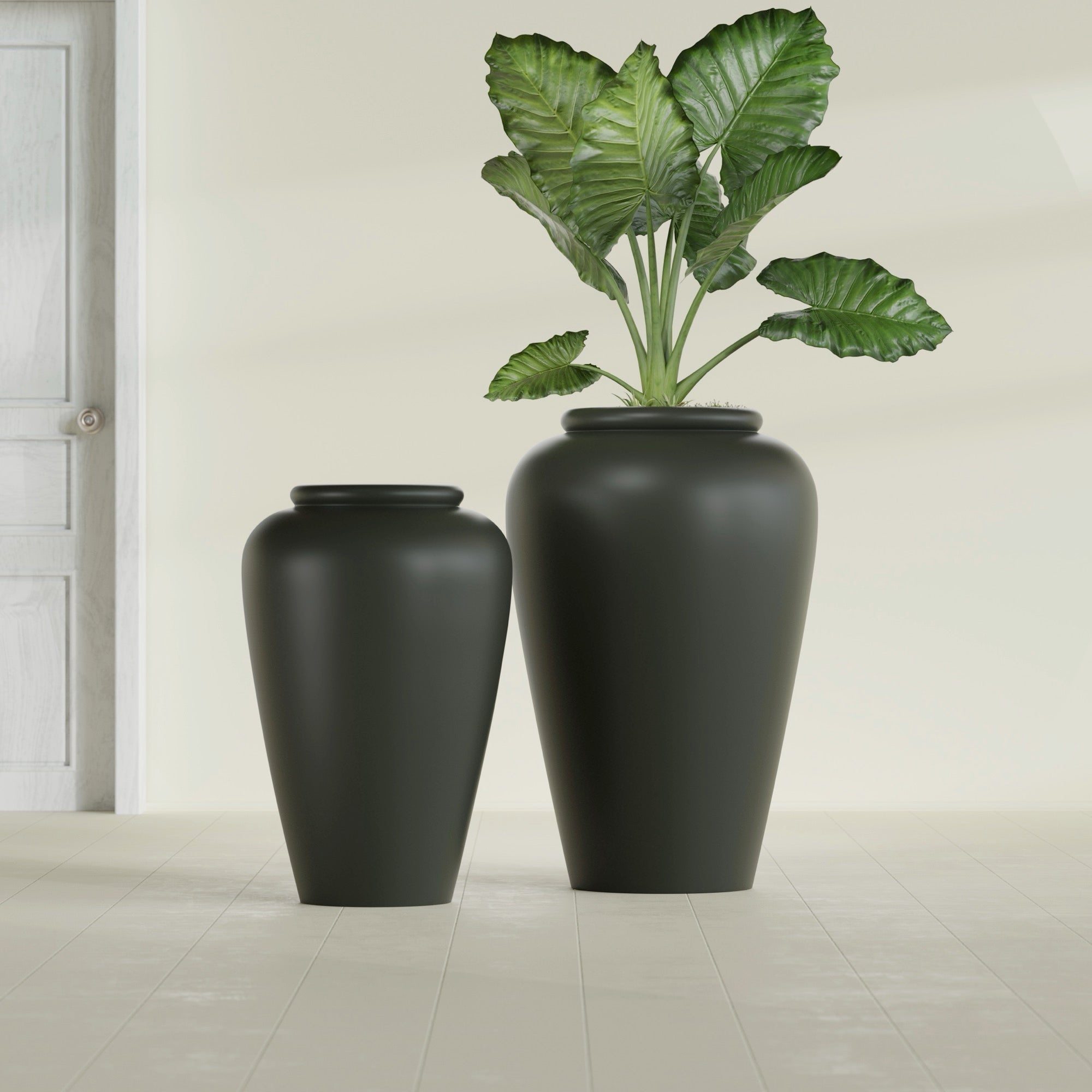 Bara Jar Large Round Fiberglass Planter - 20 in x 20 in x 31 in - Matte Charcoal - Matte Charcoal,20 in x 20 in x 32 in
