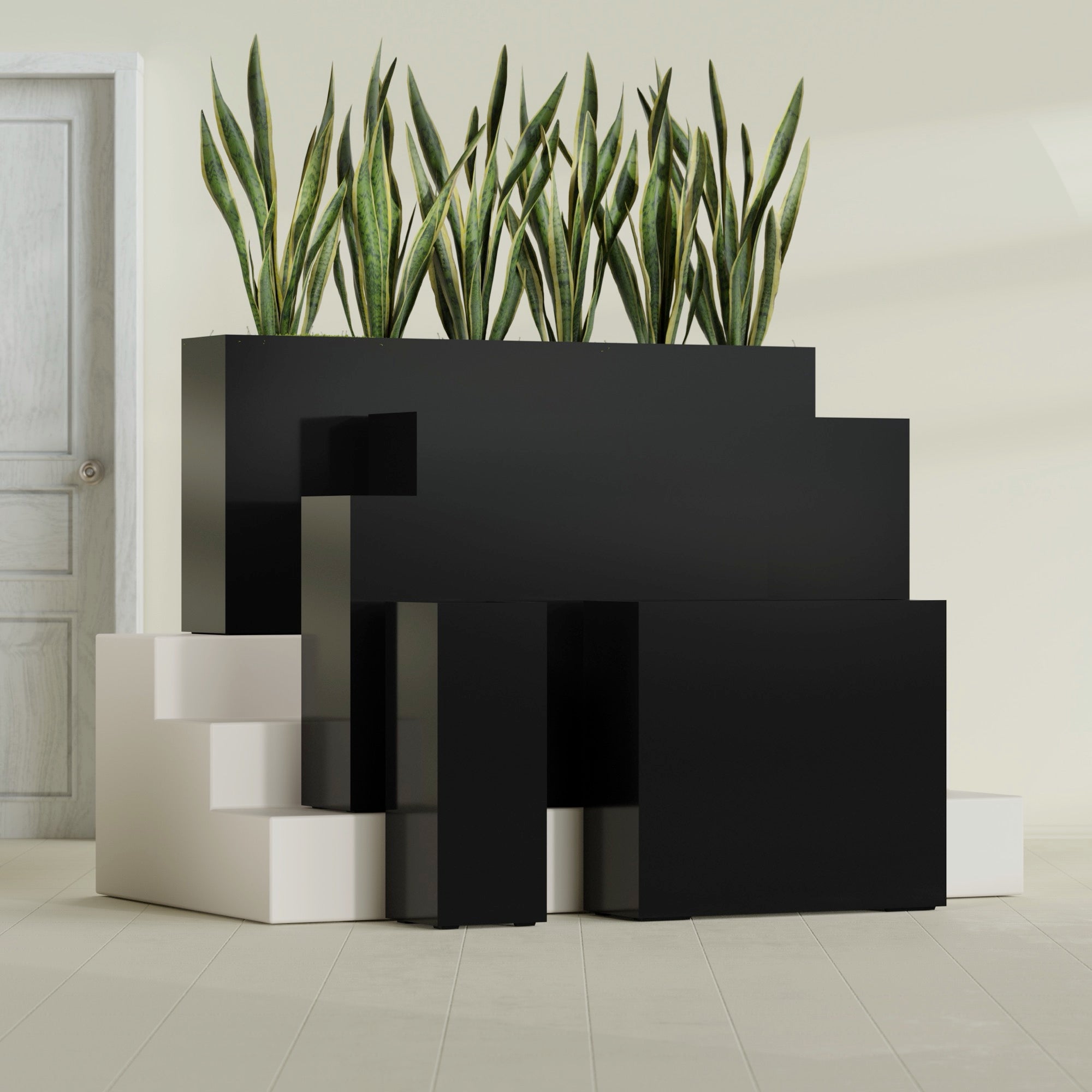 Delray Large Tall Rectangle Fiberglass Planter - 12 in x 12 in x 32 in - Gloss Black - Gloss Black,12 in x 12 in x 32 in
