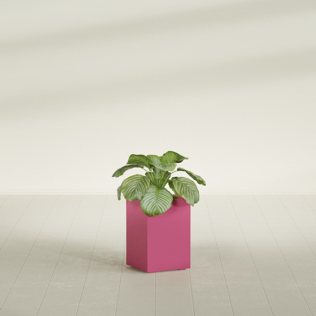Miami Small Rectangle Fiberglass Planter - 12 in x 12 in x 18 in - Gloss Pink Violet - Gloss Pink Violet,12 in x 12 in x 18 in